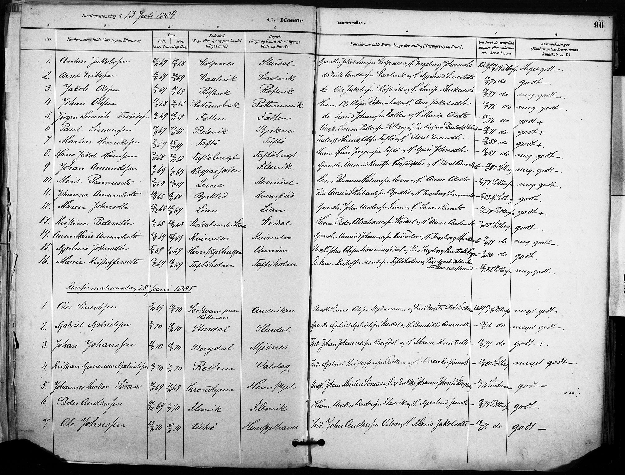 Ministerialprotokoller, klokkerbøker og fødselsregistre - Sør-Trøndelag, SAT/A-1456/633/L0518: Parish register (official) no. 633A01, 1884-1906, p. 96