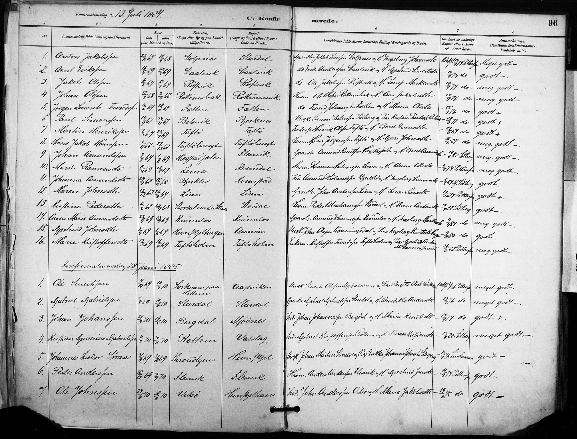 Ministerialprotokoller, klokkerbøker og fødselsregistre - Sør-Trøndelag, AV/SAT-A-1456/633/L0518: Parish register (official) no. 633A01, 1884-1906, p. 96