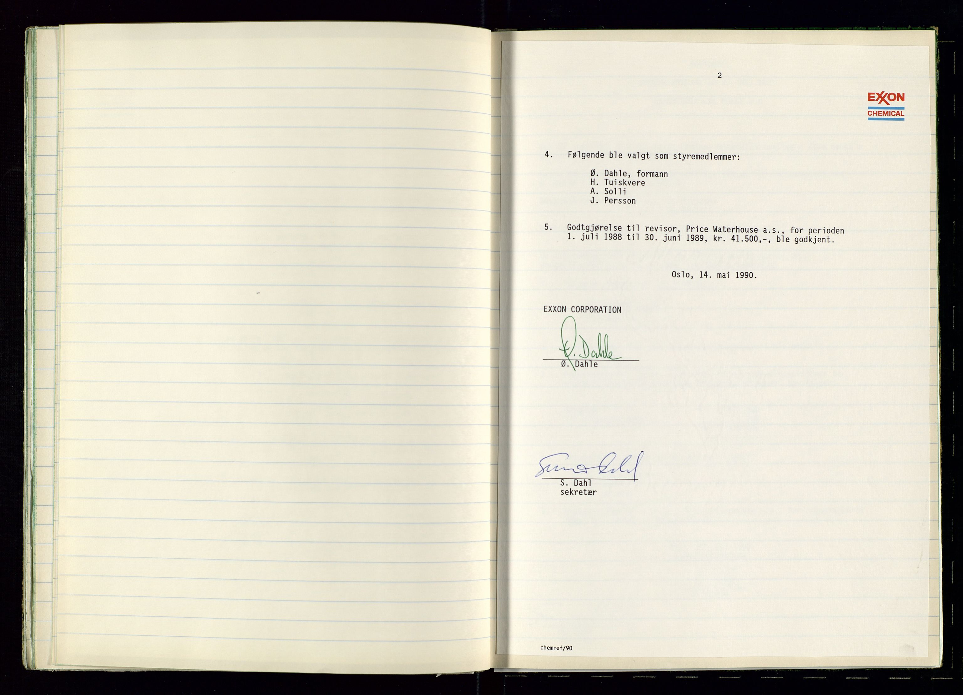 PA 1538 - Exxon Chemical Norge A/S, SAST/A-101958/A/Aa/L0001/0002: Generalforsamlinger og styreprotokoller / Protokoll for generalforsamlinger, 1966-1996