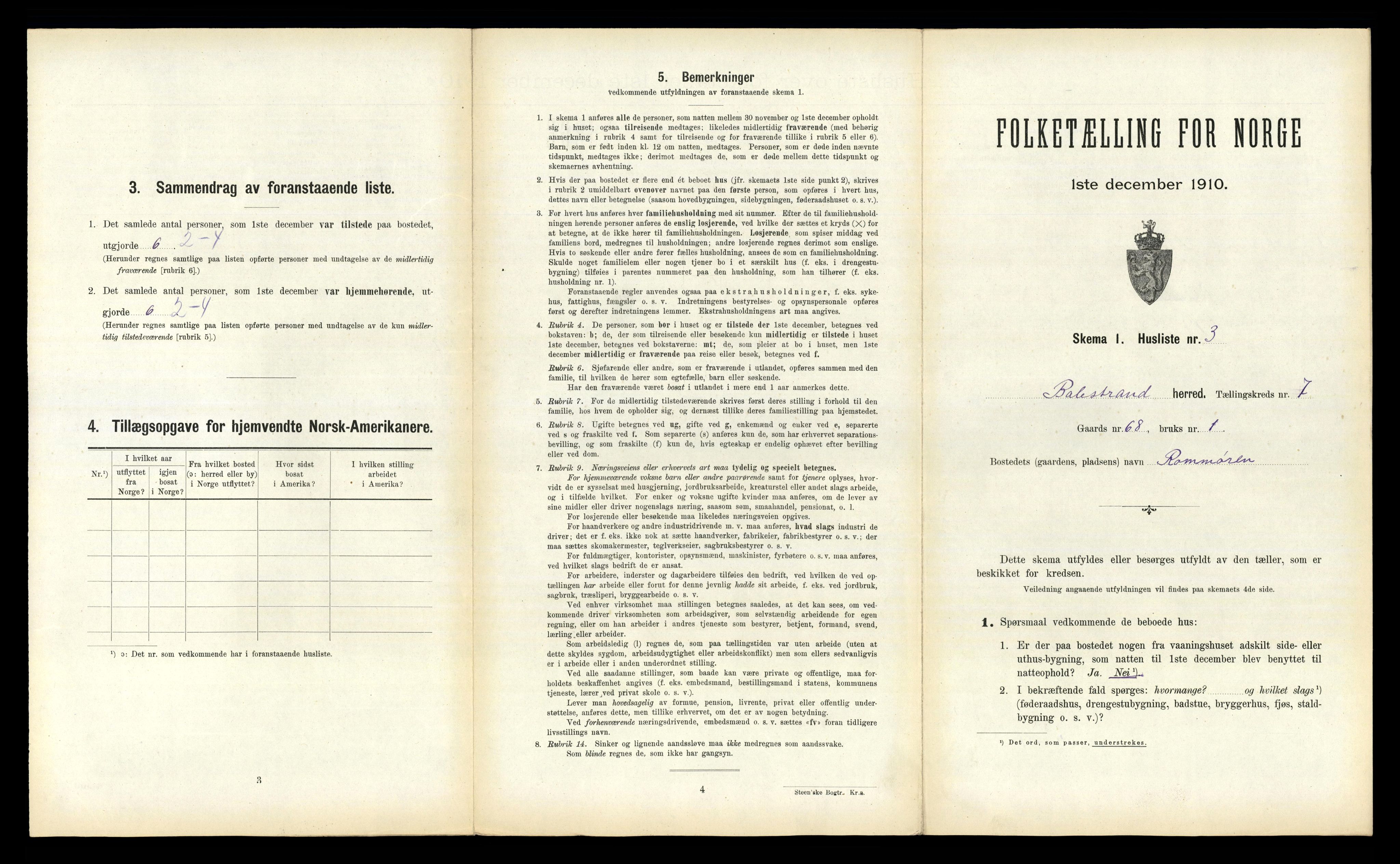 RA, 1910 census for Balestrand, 1910, p. 488