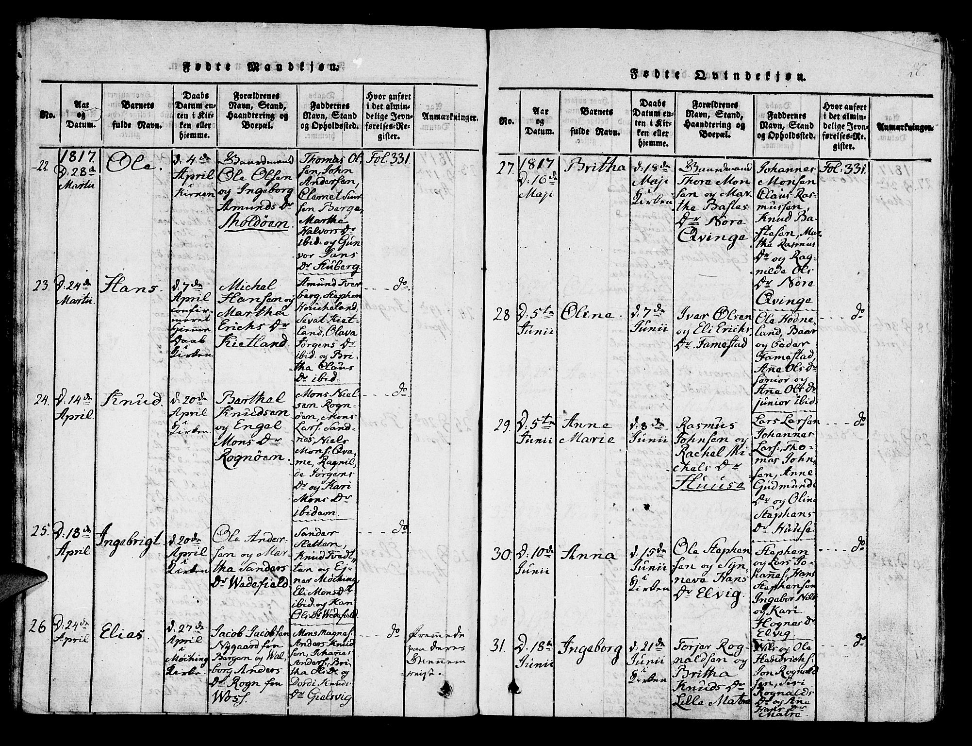 Lindås Sokneprestembete, AV/SAB-A-76701/H/Haa/Haaa/L0007: Parish register (official) no. A 7, 1816-1823, p. 20