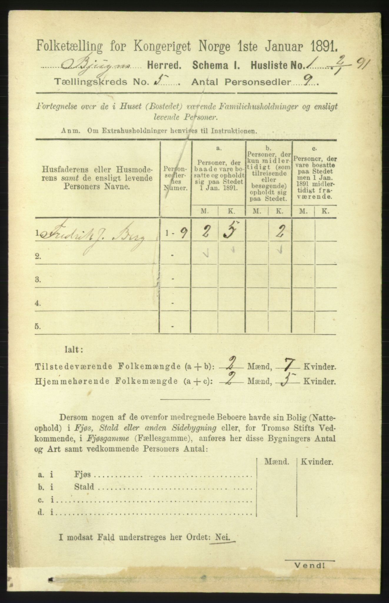 RA, 1891 census for 1627 Bjugn, 1891, p. 1319