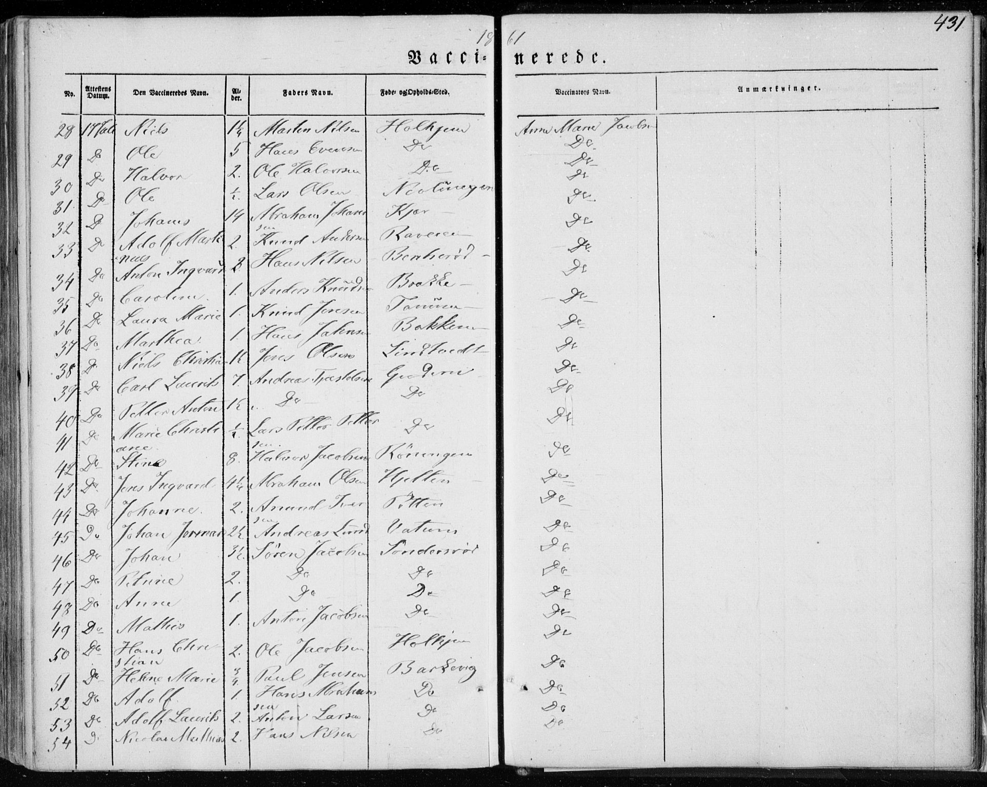 Brunlanes kirkebøker, AV/SAKO-A-342/F/Fa/L0004: Parish register (official) no. I 4, 1846-1862, p. 431