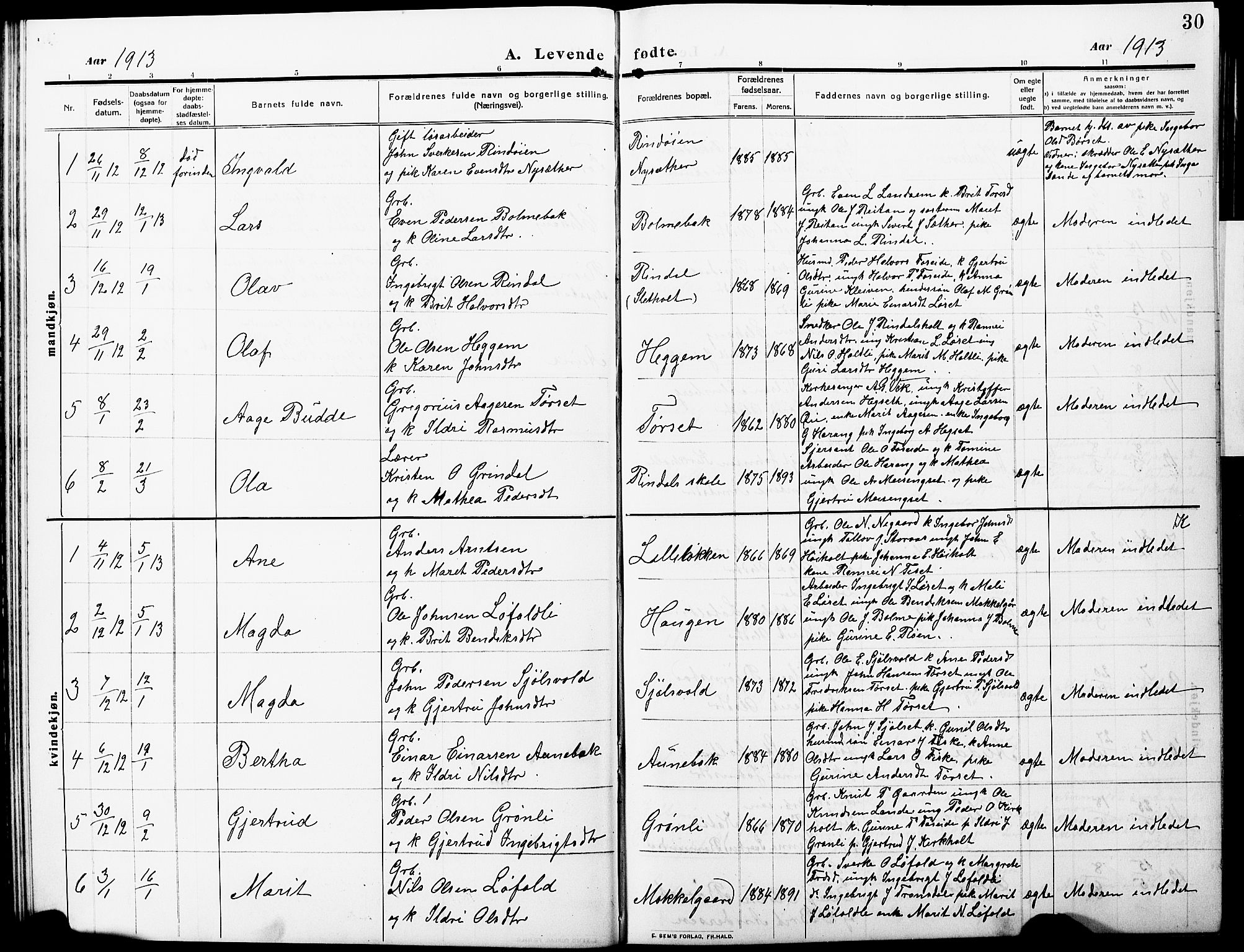 Ministerialprotokoller, klokkerbøker og fødselsregistre - Møre og Romsdal, AV/SAT-A-1454/598/L1079: Parish register (copy) no. 598C04, 1909-1927, p. 30