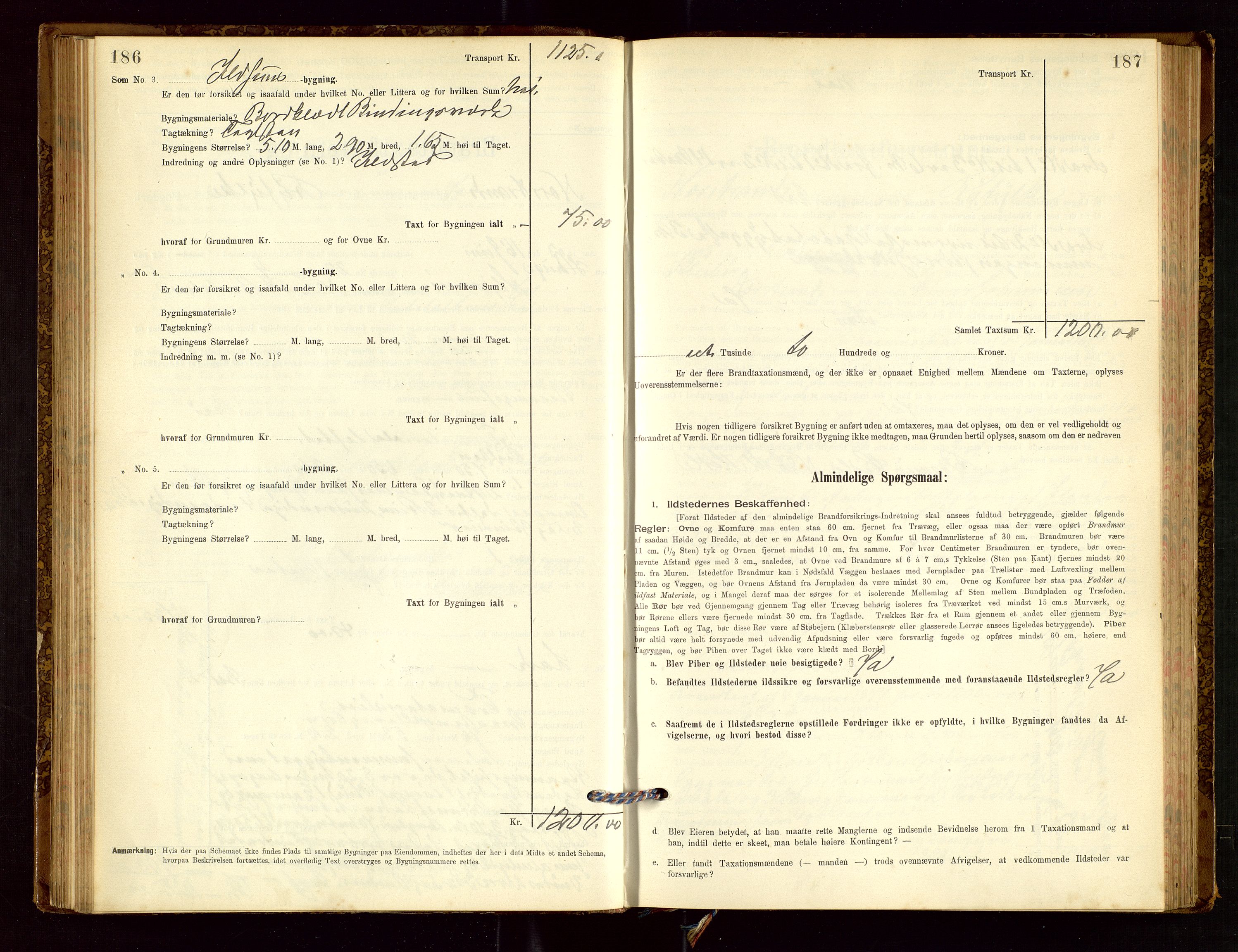 Nedstrand lensmannskontor, SAST/A-100236/Gob/L0001: "Brandtaxationsprotokol for Nerstrand Lensmandsdistrikt Ryfylke fogderi", 1895-1915, p. 186-187