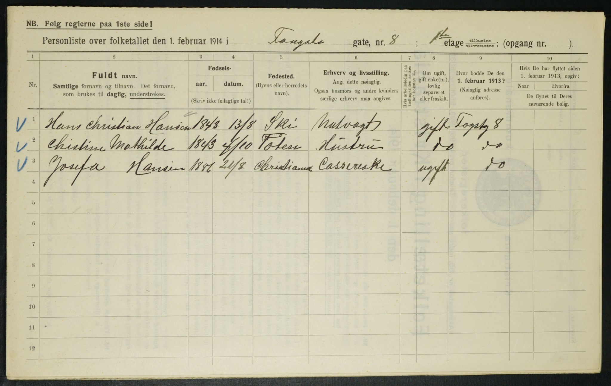 OBA, Municipal Census 1914 for Kristiania, 1914, p. 25456