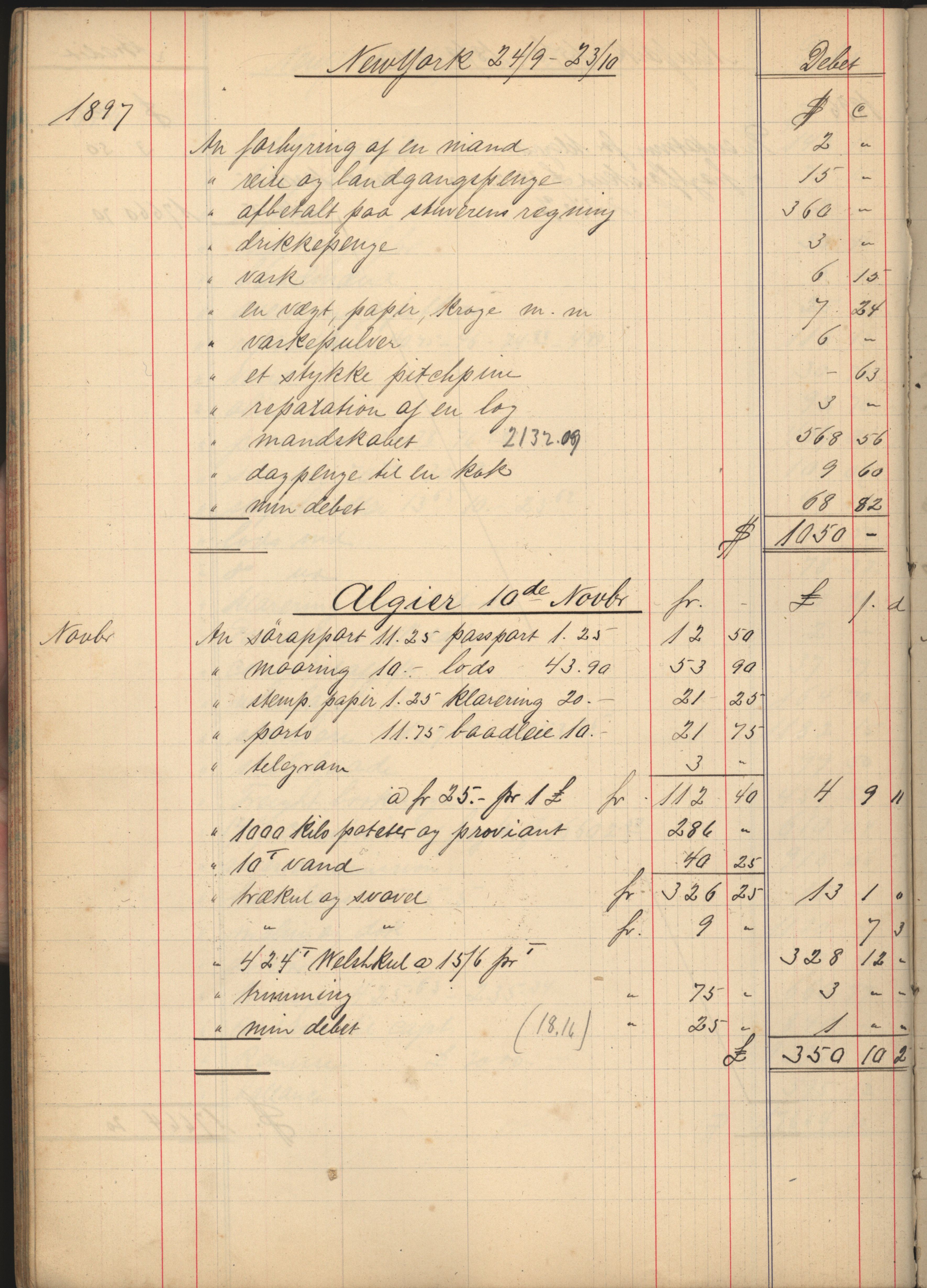 Pa 183 - Krogh-Hansen. Kaptein, VEMU/A-1235/R/L0002: Regnskapsbok for skipene St. Andrews, Norman Isles og Guernsey, 1894-1903