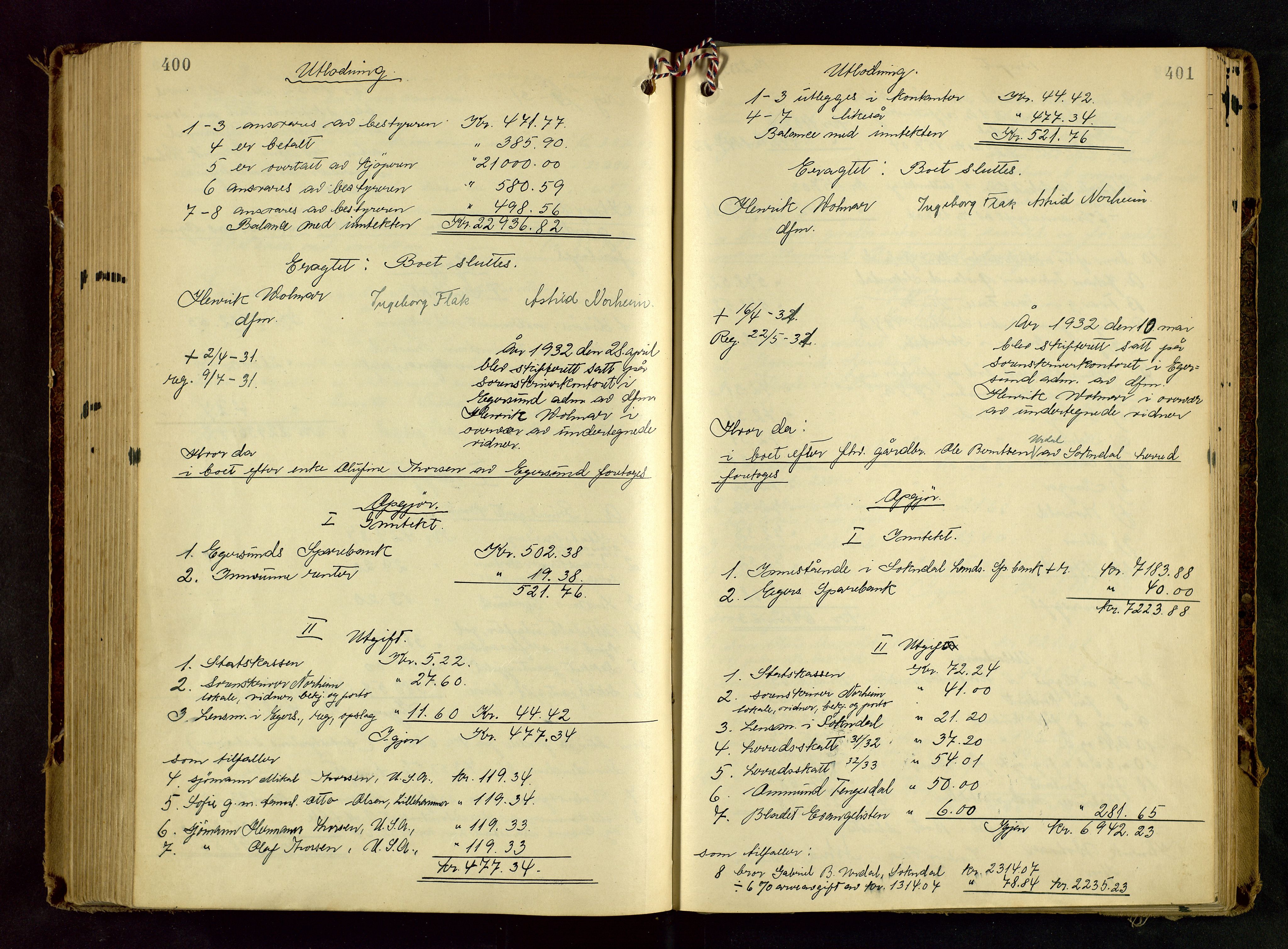 Dalane sorenskriveri, AV/SAST-A-100309/001/5/500/500BD/L0003: SKIFTEUTLODNINGSPROTOKOLL, 1923-1935, p. 400-401