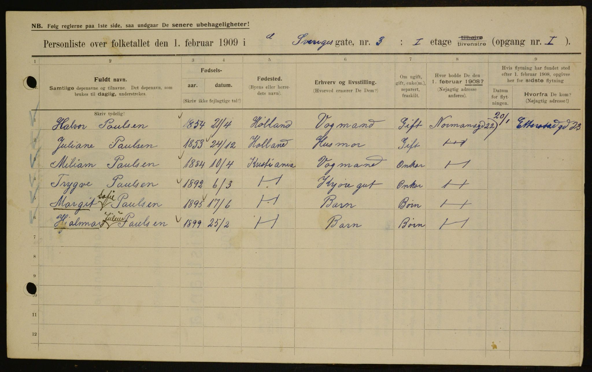 OBA, Municipal Census 1909 for Kristiania, 1909, p. 95701