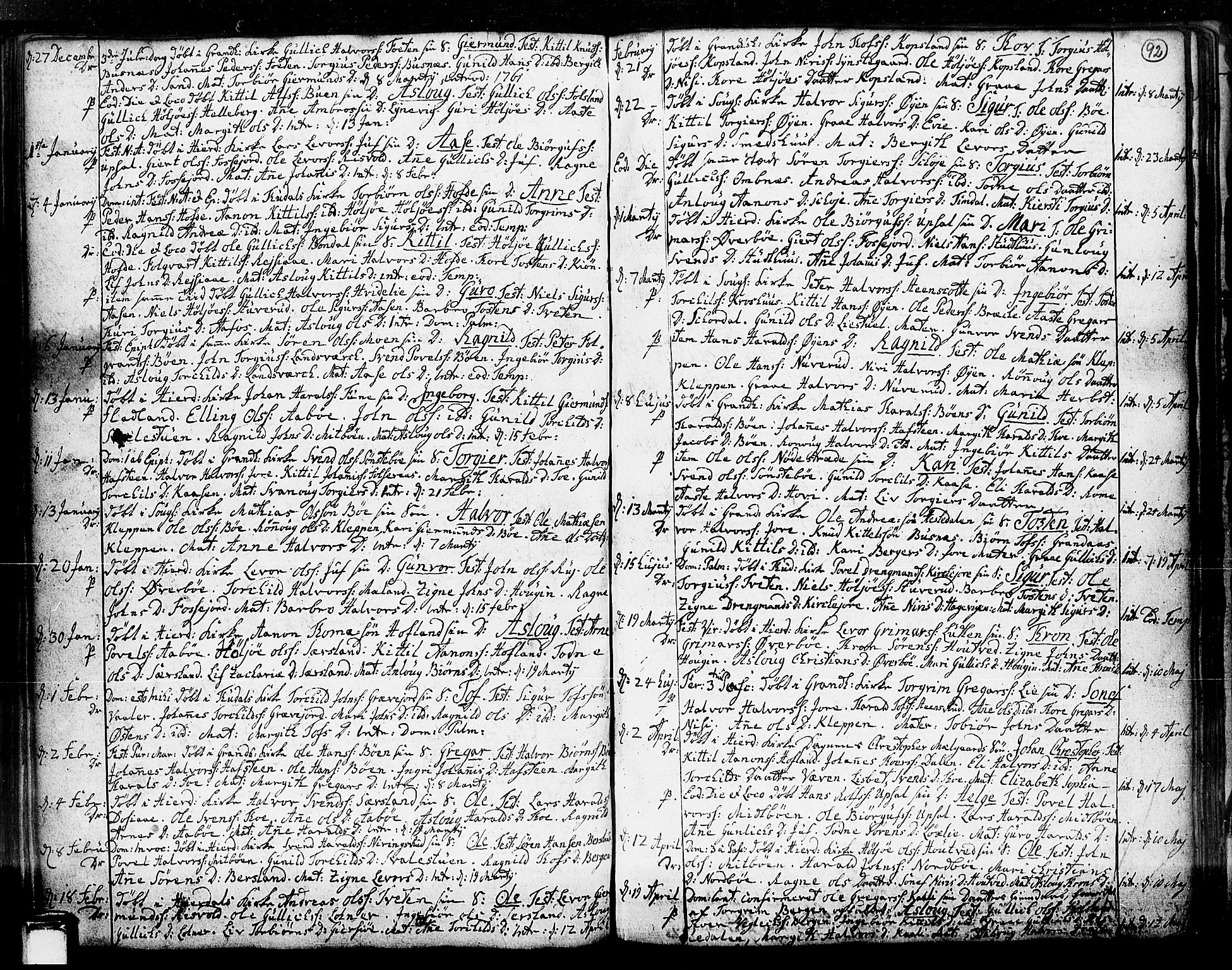 Hjartdal kirkebøker, SAKO/A-270/F/Fa/L0003: Parish register (official) no. I 3, 1727-1775, p. 92