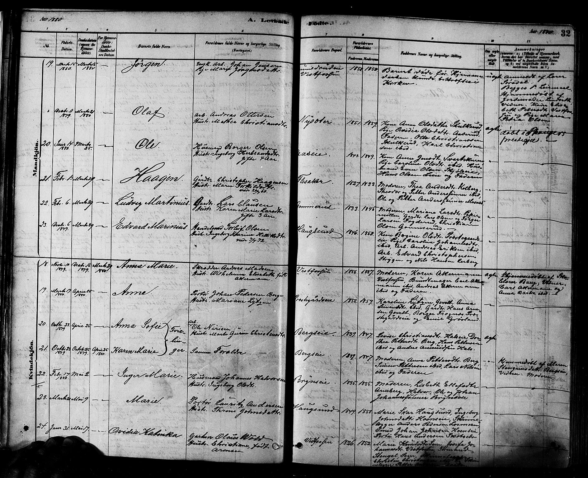 Eiker kirkebøker, AV/SAKO-A-4/F/Fb/L0001: Parish register (official) no. II 1, 1878-1888, p. 32