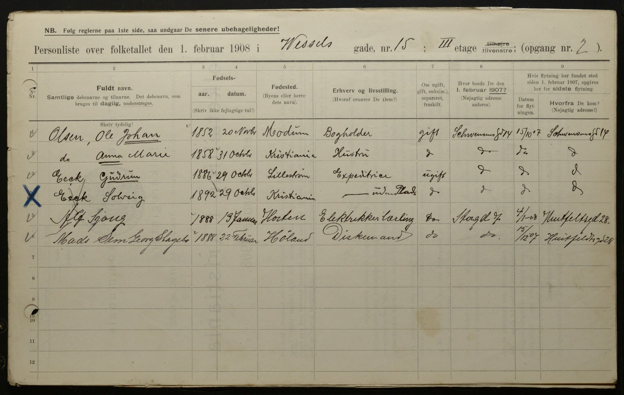 OBA, Municipal Census 1908 for Kristiania, 1908, p. 115070