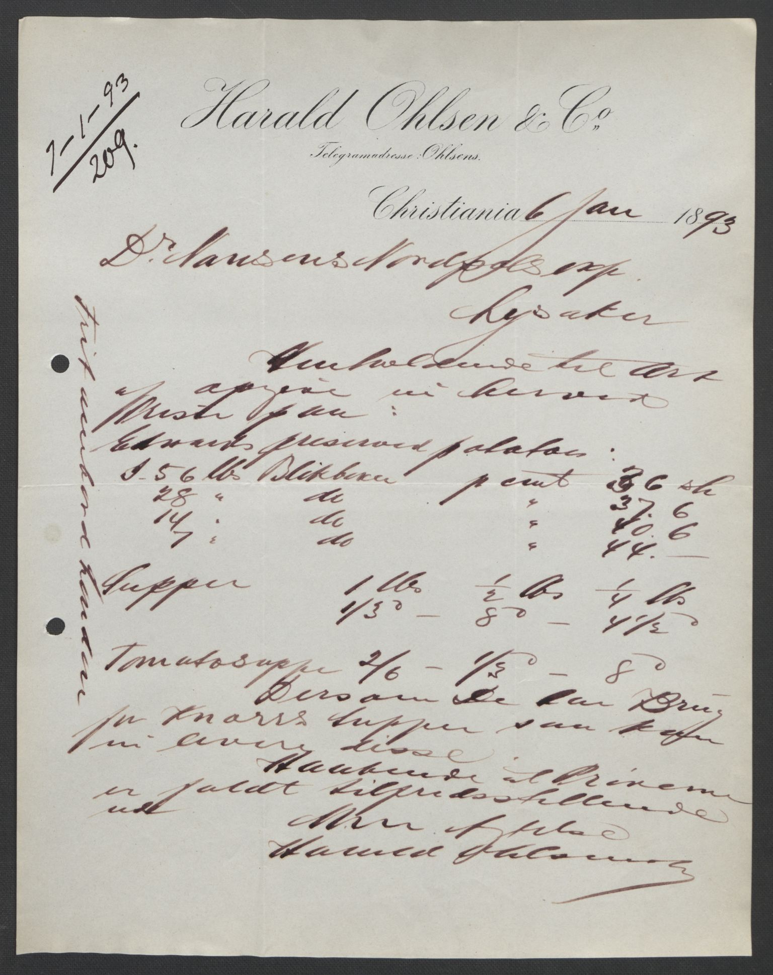 Arbeidskomitéen for Fridtjof Nansens polarekspedisjon, AV/RA-PA-0061/D/L0004: Innk. brev og telegrammer vedr. proviant og utrustning, 1892-1893, p. 407