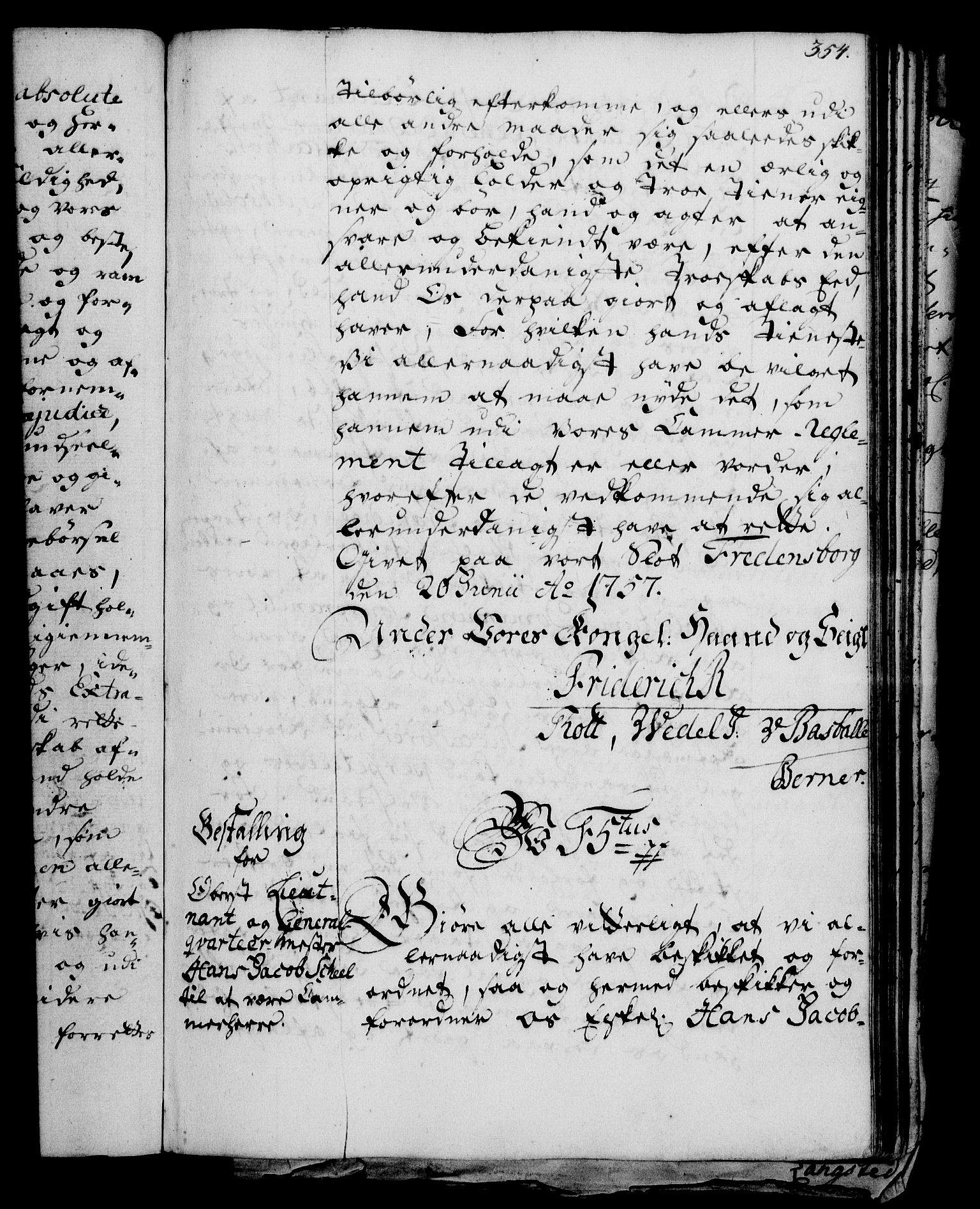 Rentekammeret, Kammerkanselliet, RA/EA-3111/G/Gg/Gge/L0003: Norsk bestallingsprotokoll med register (merket RK 53.27), 1745-1761, p. 354