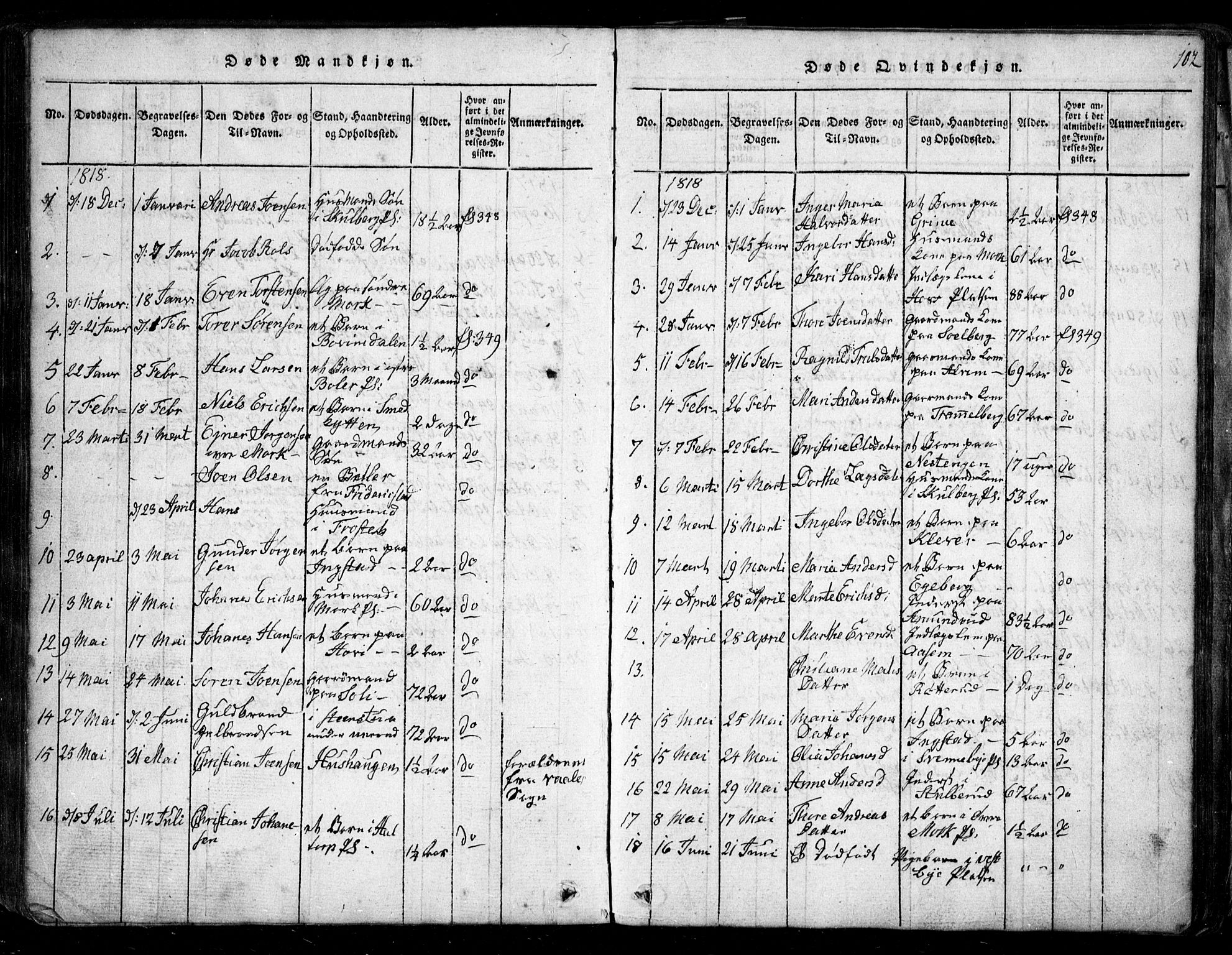 Spydeberg prestekontor Kirkebøker, AV/SAO-A-10924/G/Ga/L0001: Parish register (copy) no. I 1, 1814-1868, p. 102