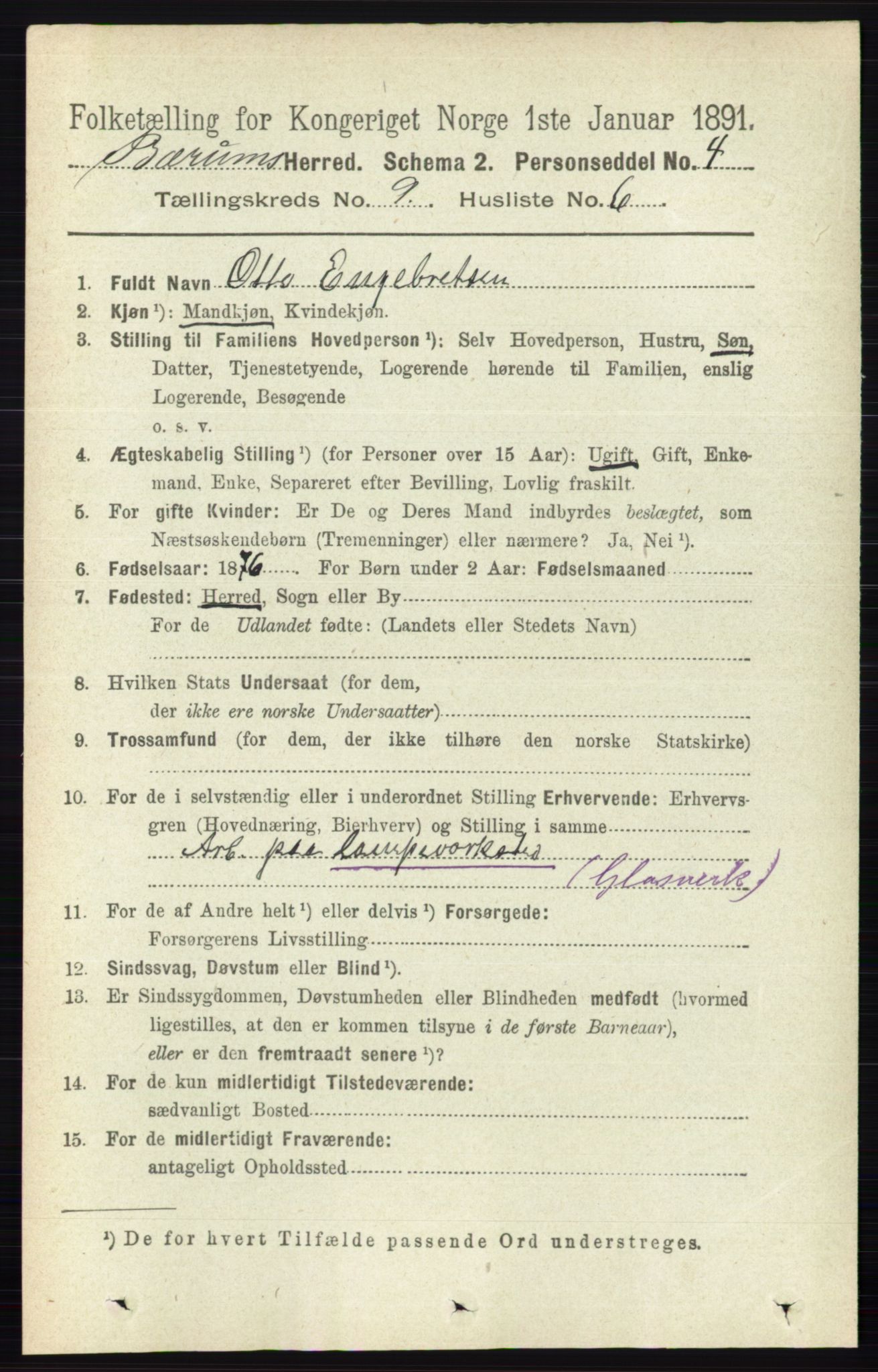 RA, 1891 census for 0219 Bærum, 1891, p. 5177