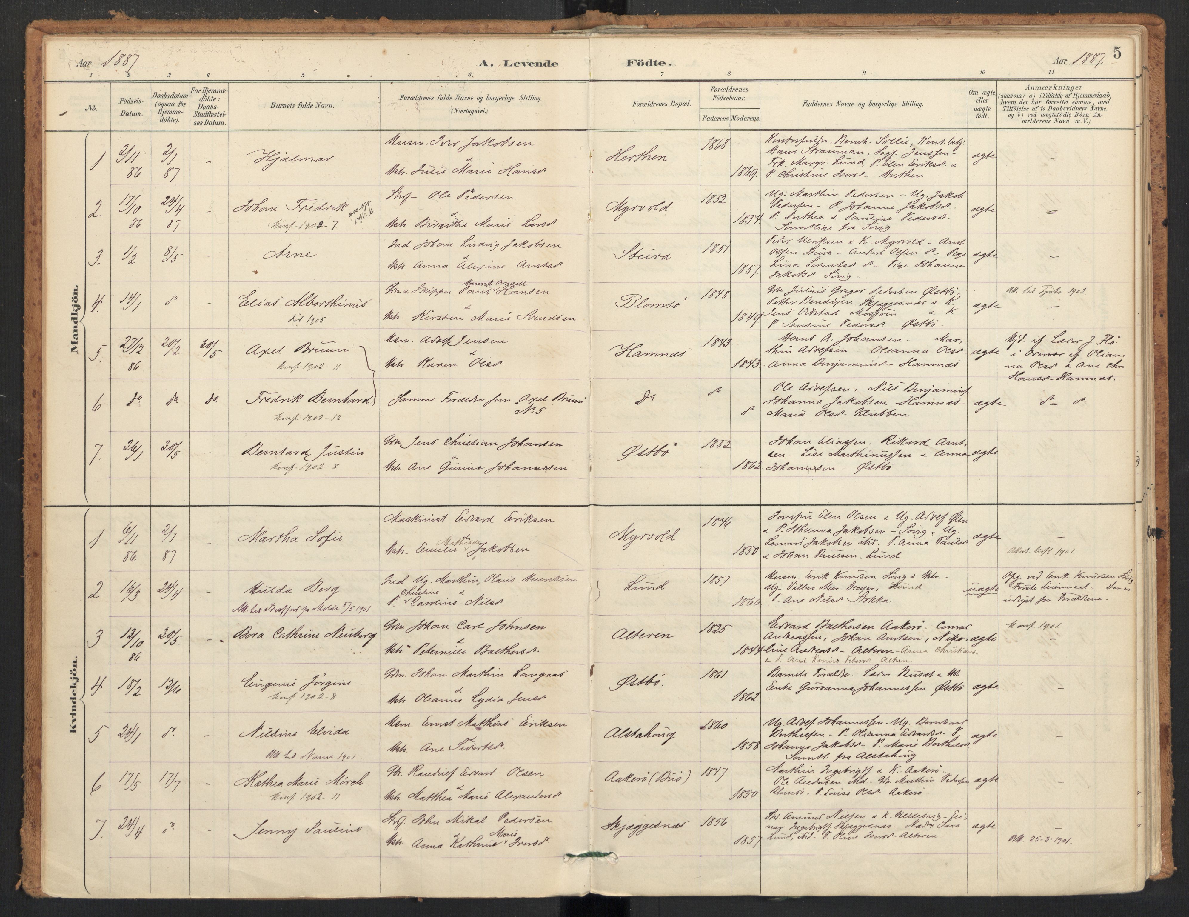 Ministerialprotokoller, klokkerbøker og fødselsregistre - Nordland, SAT/A-1459/830/L0453: Parish register (official) no. 830A17, 1886-1911, p. 5