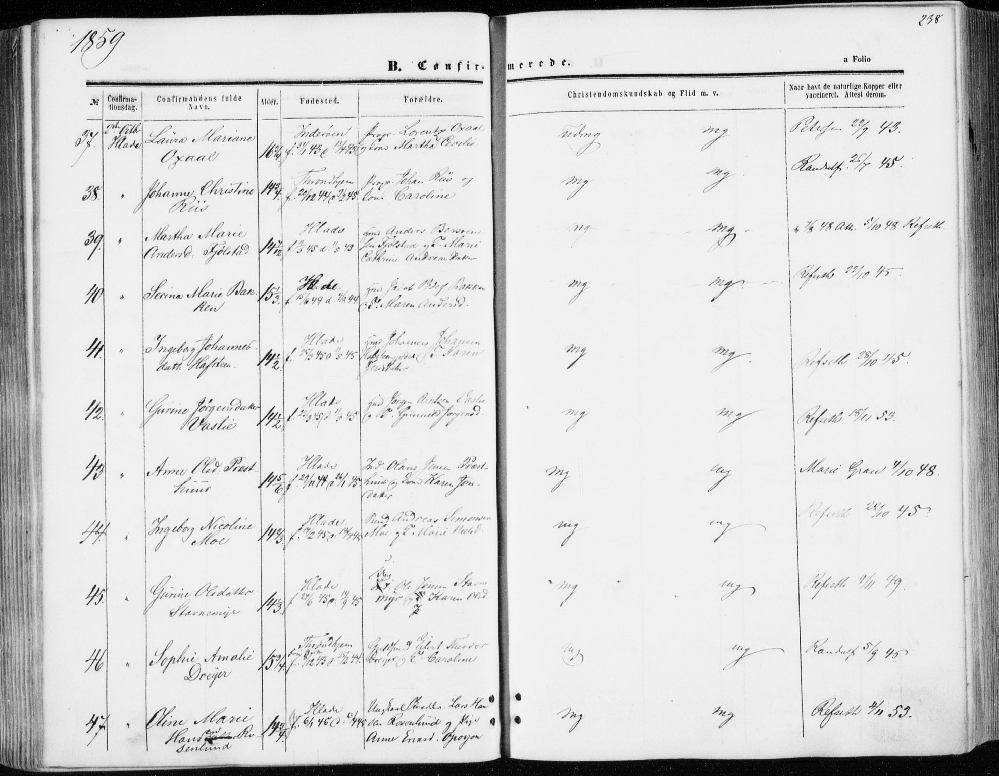 Ministerialprotokoller, klokkerbøker og fødselsregistre - Sør-Trøndelag, AV/SAT-A-1456/606/L0292: Parish register (official) no. 606A07, 1856-1865, p. 238