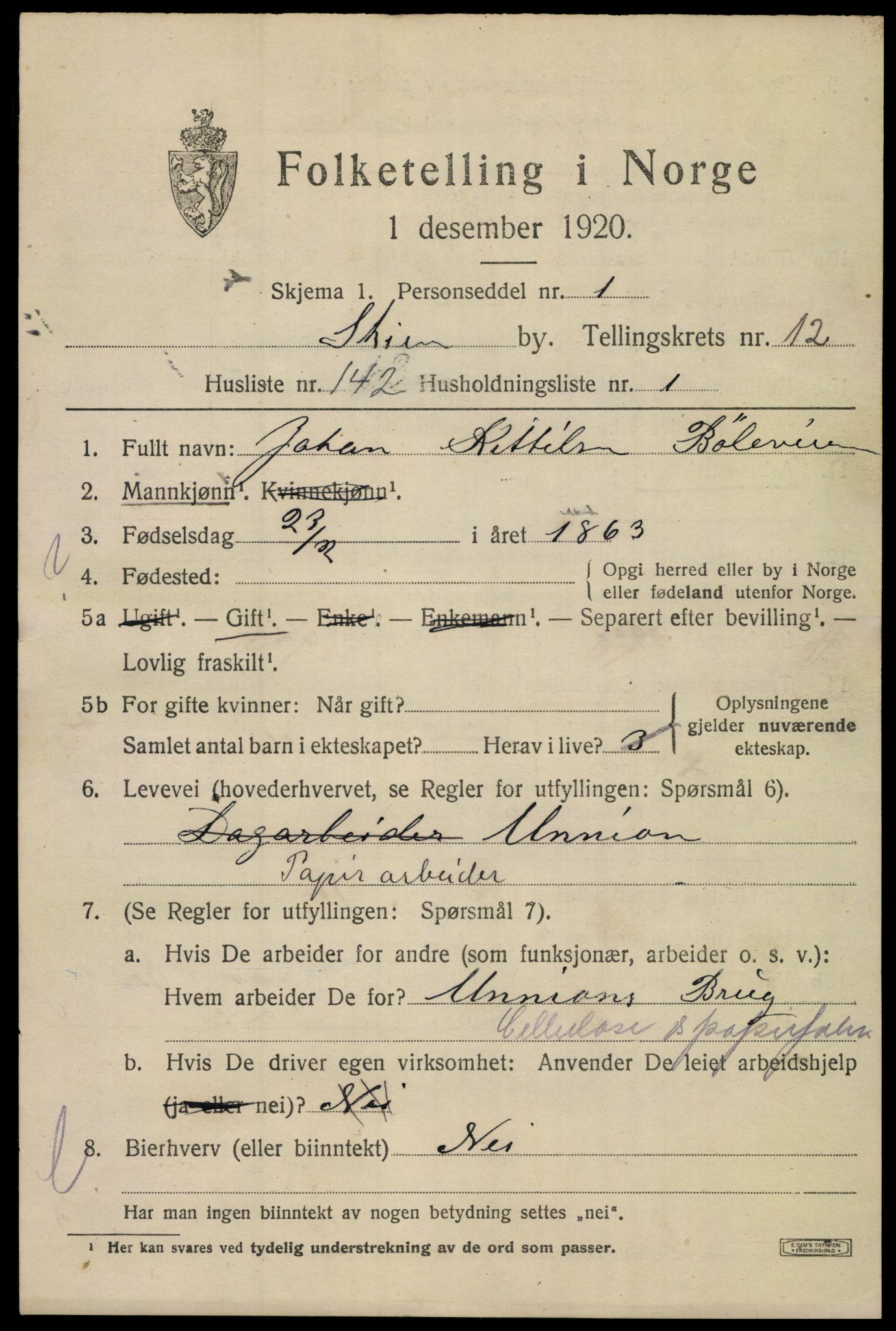 SAKO, 1920 census for Skien, 1920, p. 39464