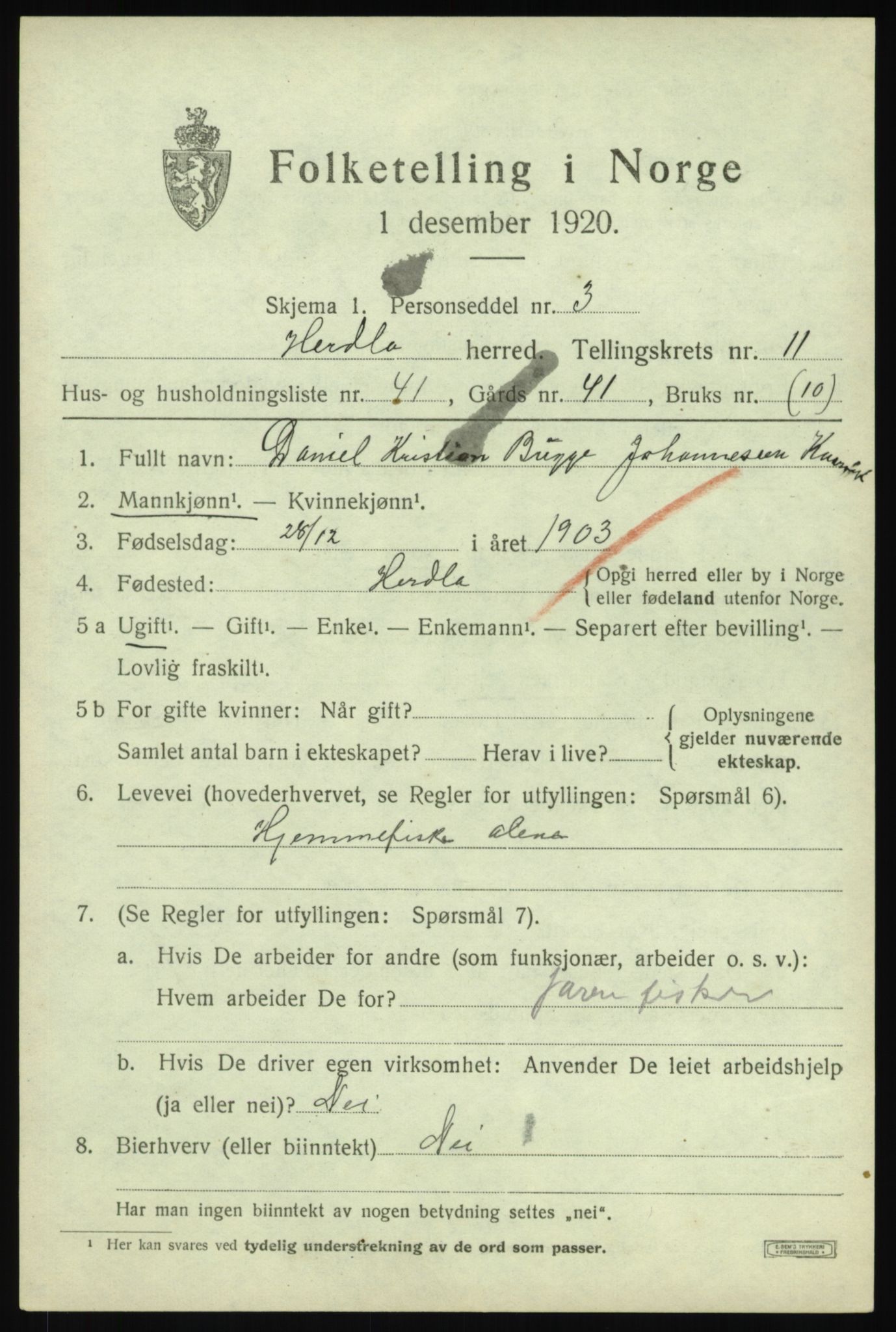 SAB, 1920 census for Herdla, 1920, p. 8043