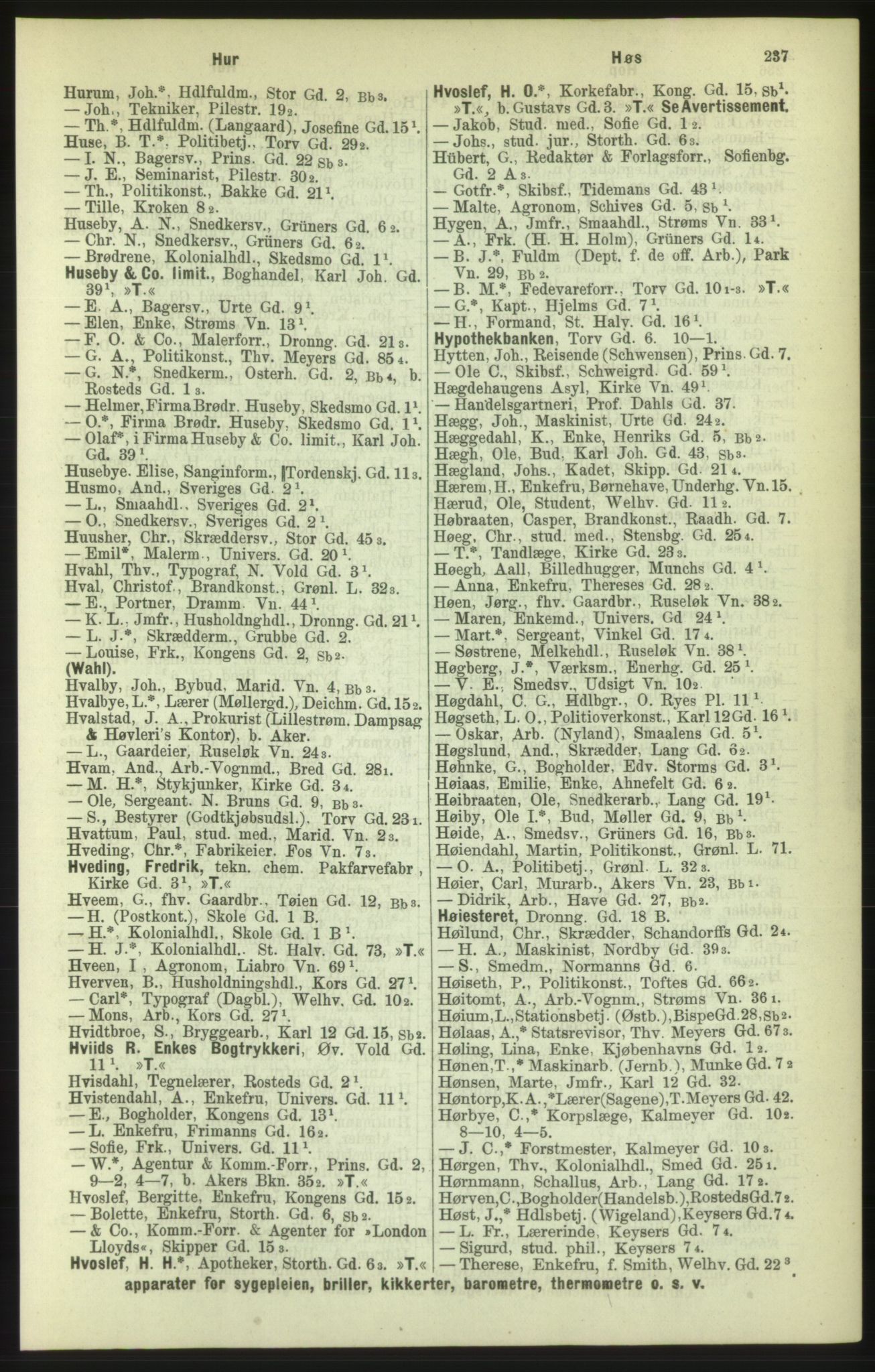 Kristiania/Oslo adressebok, PUBL/-, 1886, p. 237