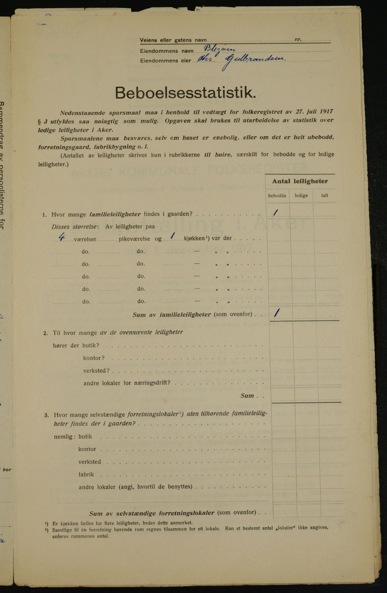 OBA, Municipal Census 1917 for Aker, 1917, p. 21637