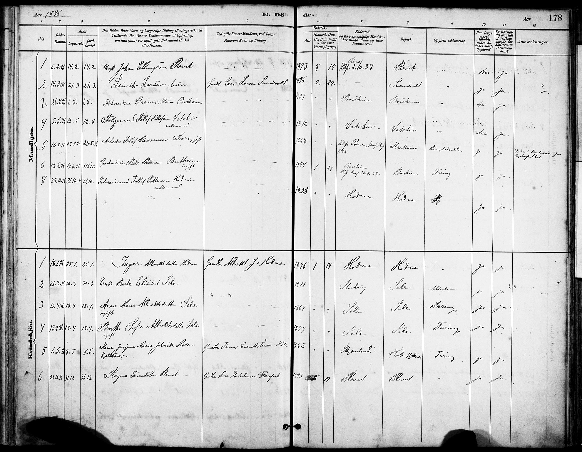 Klepp sokneprestkontor, SAST/A-101803/001/3/30BA/L0008: Parish register (official) no. A 9, 1886-1919, p. 178