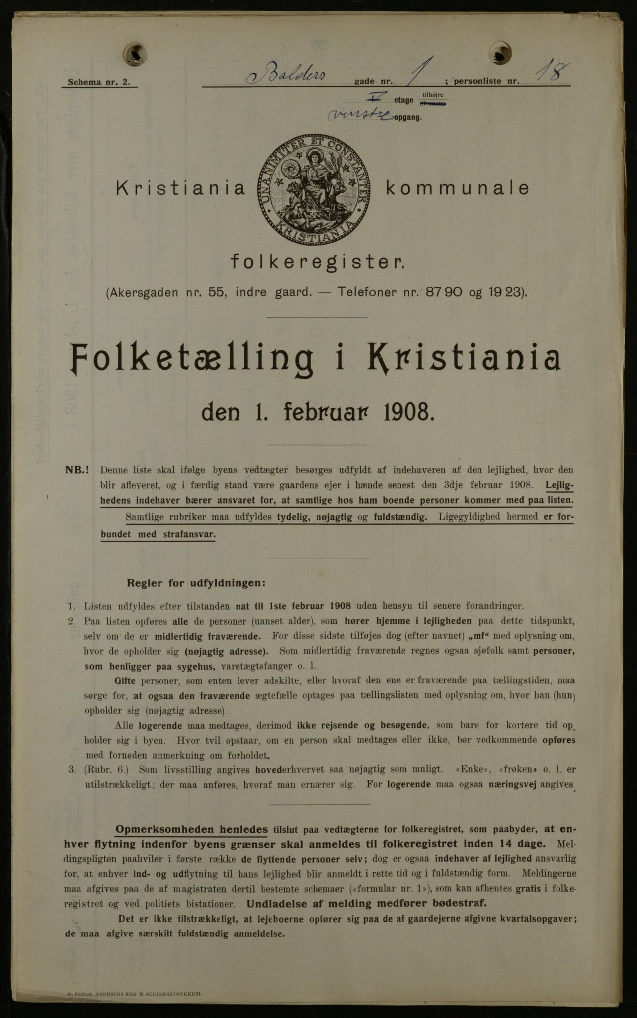 OBA, Municipal Census 1908 for Kristiania, 1908, p. 3063