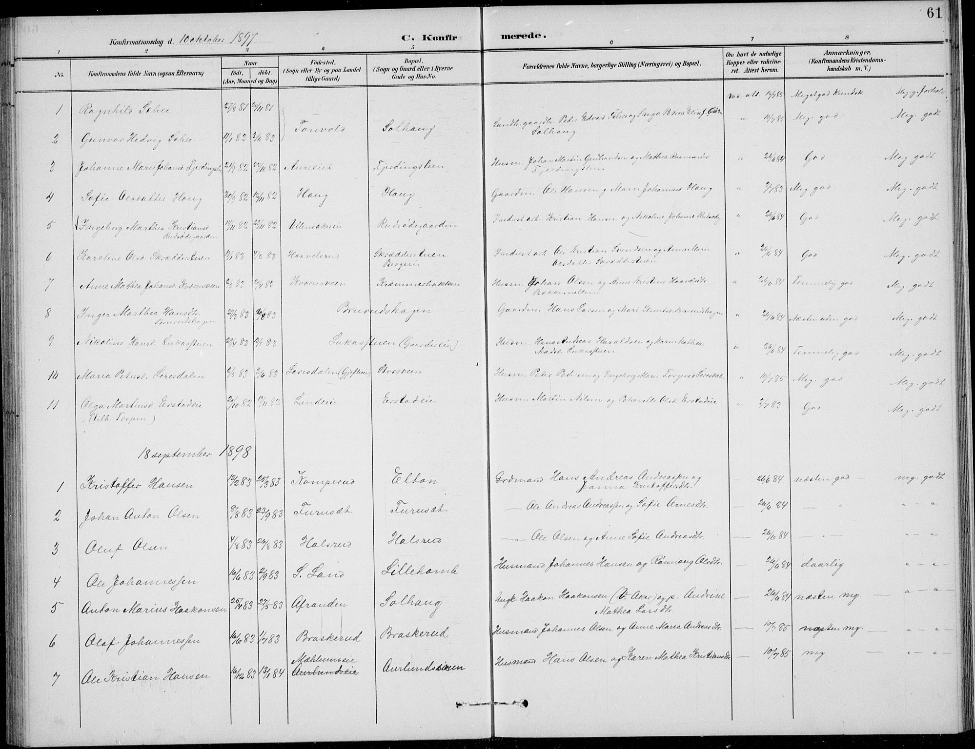 Nordre Land prestekontor, SAH/PREST-124/H/Ha/Hab/L0014: Parish register (copy) no. 14, 1891-1907, p. 61