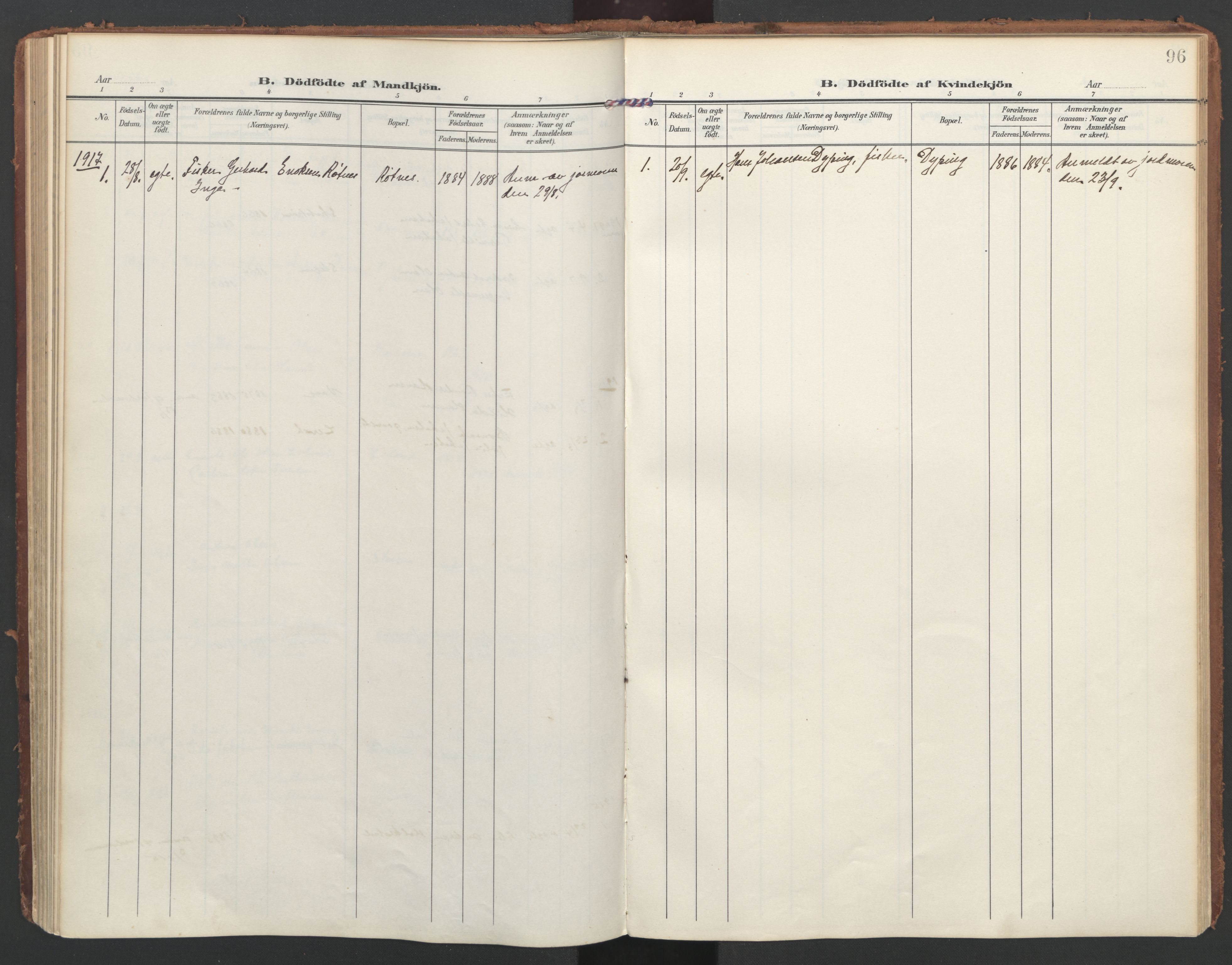 Ministerialprotokoller, klokkerbøker og fødselsregistre - Nordland, SAT/A-1459/855/L0805: Parish register (official) no. 855A13, 1906-1920, p. 96