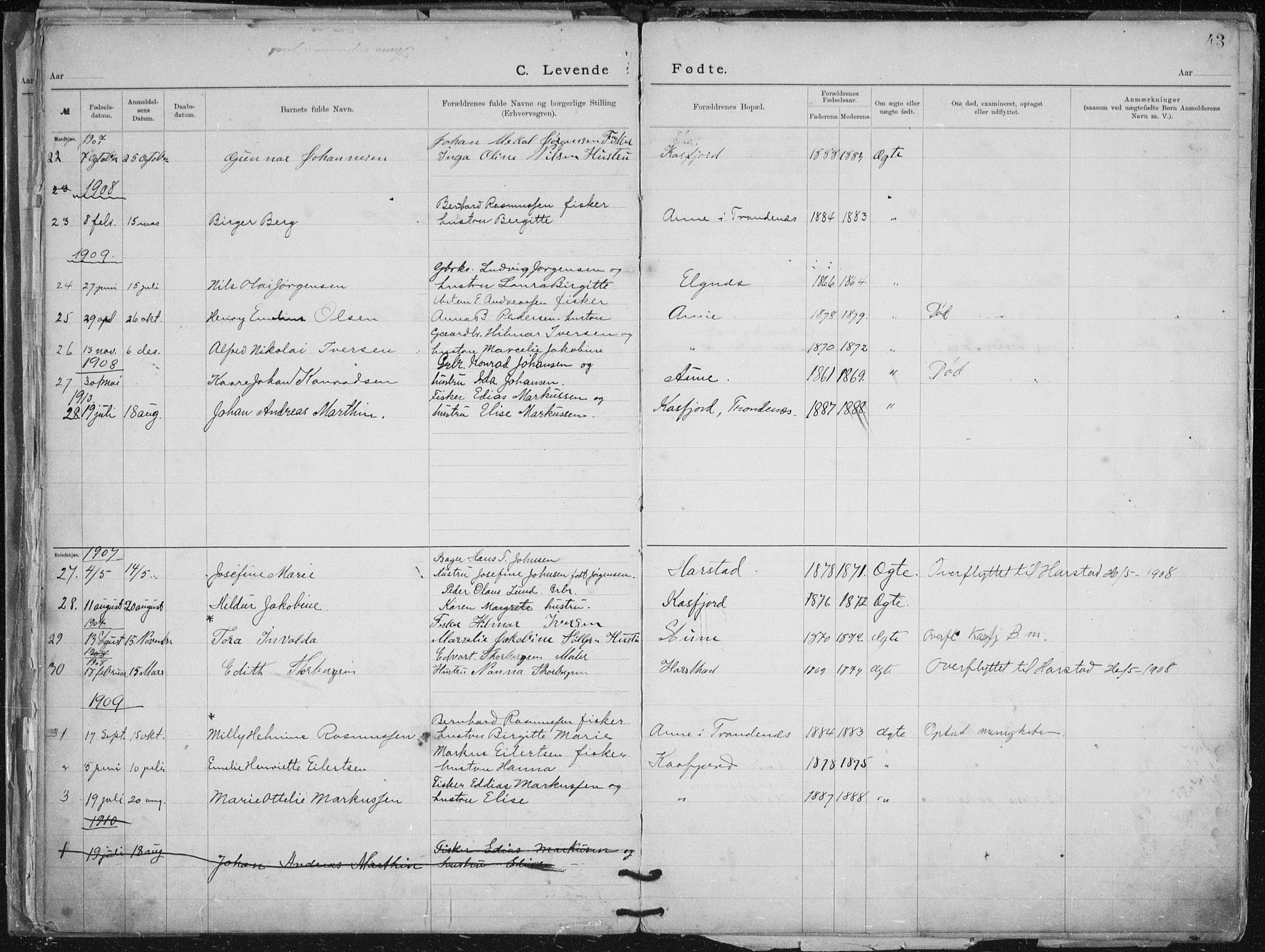 Aune baptistmenighet, SATØ/P-0182/F/L0006DP: Dissenter register no. 6, 1887-1939, p. 43