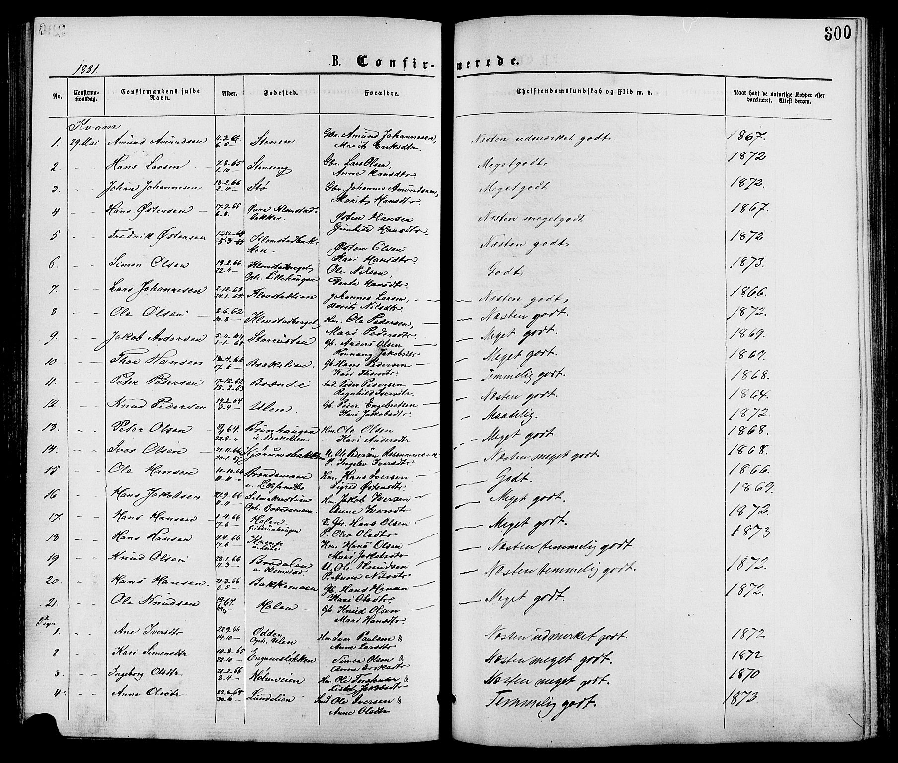 Nord-Fron prestekontor, SAH/PREST-080/H/Ha/Haa/L0002: Parish register (official) no. 2, 1865-1883, p. 300