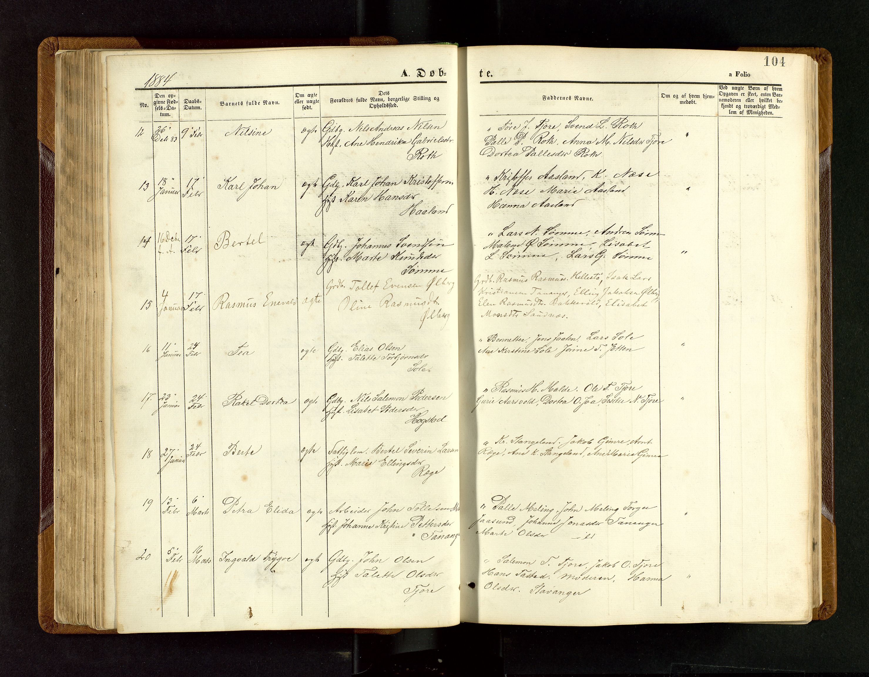 Håland sokneprestkontor, SAST/A-101802/001/30BB/L0003: Parish register (copy) no. B 3, 1873-1893, p. 104