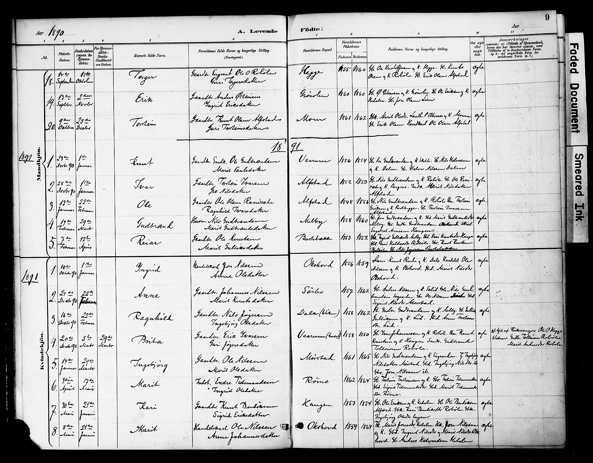 Øystre Slidre prestekontor, AV/SAH-PREST-138/H/Ha/Haa/L0004: Parish register (official) no. 4, 1887-1910, p. 9
