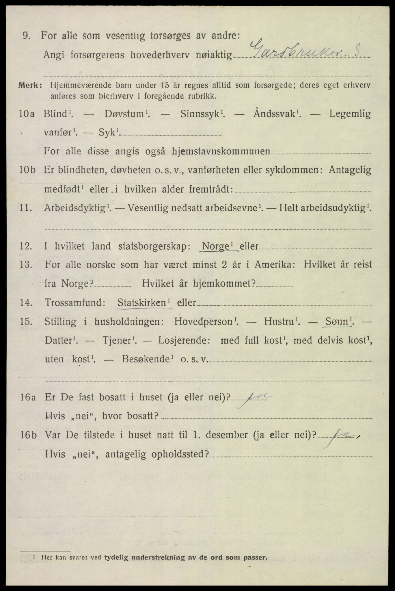 SAK, 1920 census for Valle, 1920, p. 2538