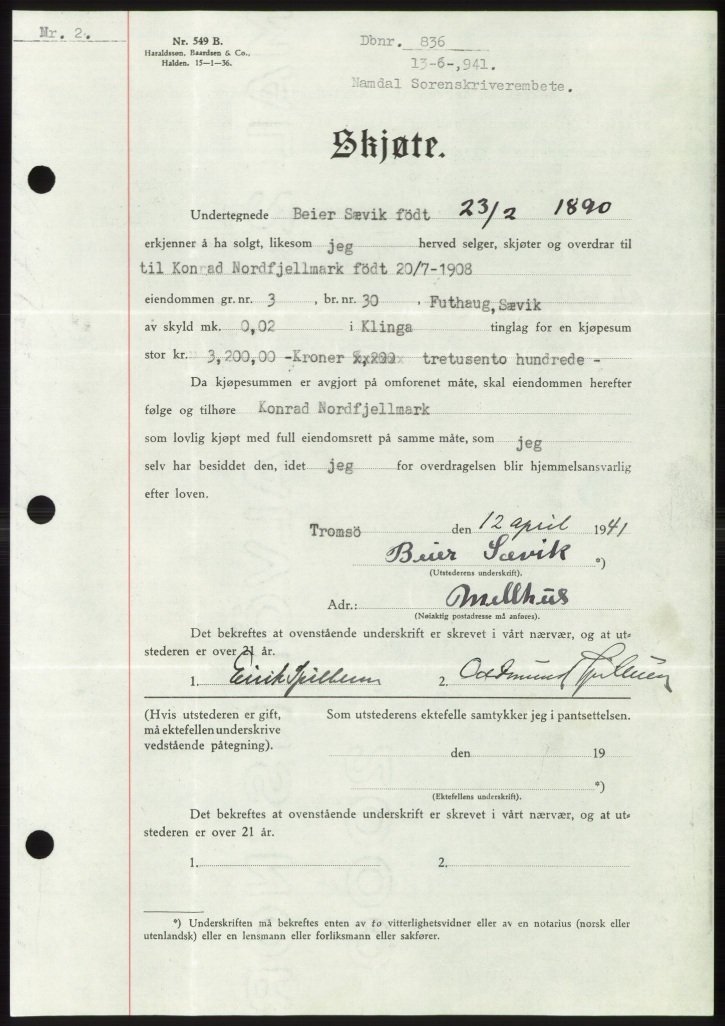 Namdal sorenskriveri, SAT/A-4133/1/2/2C: Mortgage book no. -, 1940-1941, Deed date: 13.06.1941