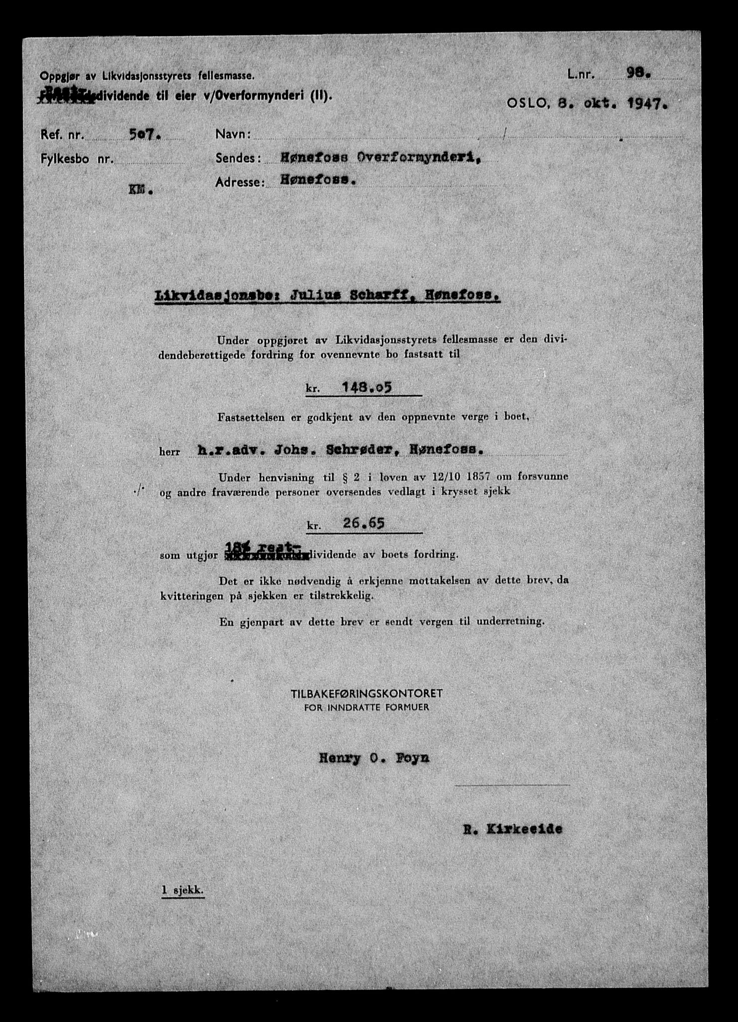 Justisdepartementet, Tilbakeføringskontoret for inndratte formuer, AV/RA-S-1564/H/Hc/Hcd/L1005: --, 1945-1947, p. 584