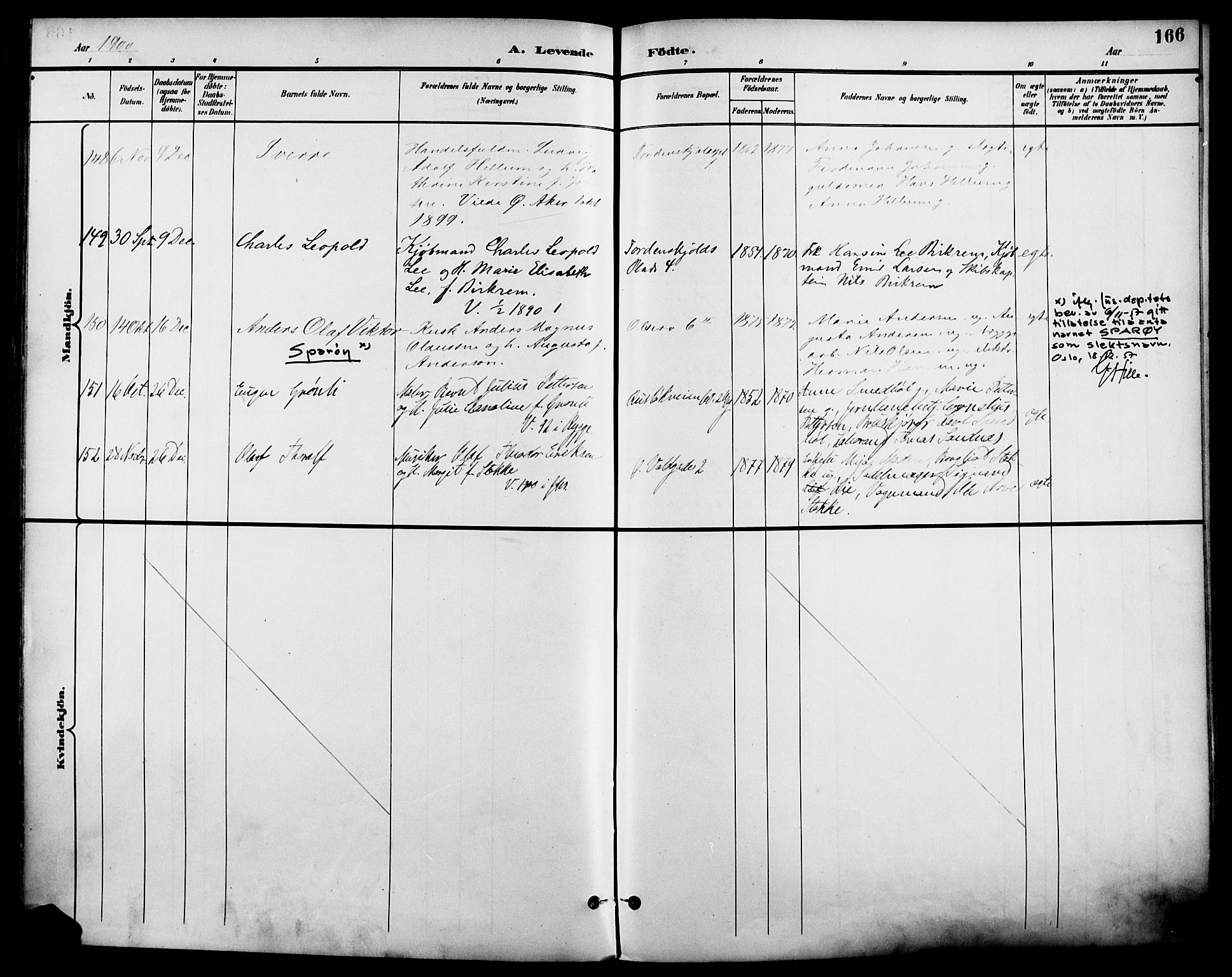 Johannes prestekontor Kirkebøker, AV/SAO-A-10852/F/Fa/L0007: Parish register (official) no. 7, 1896-1905, p. 166