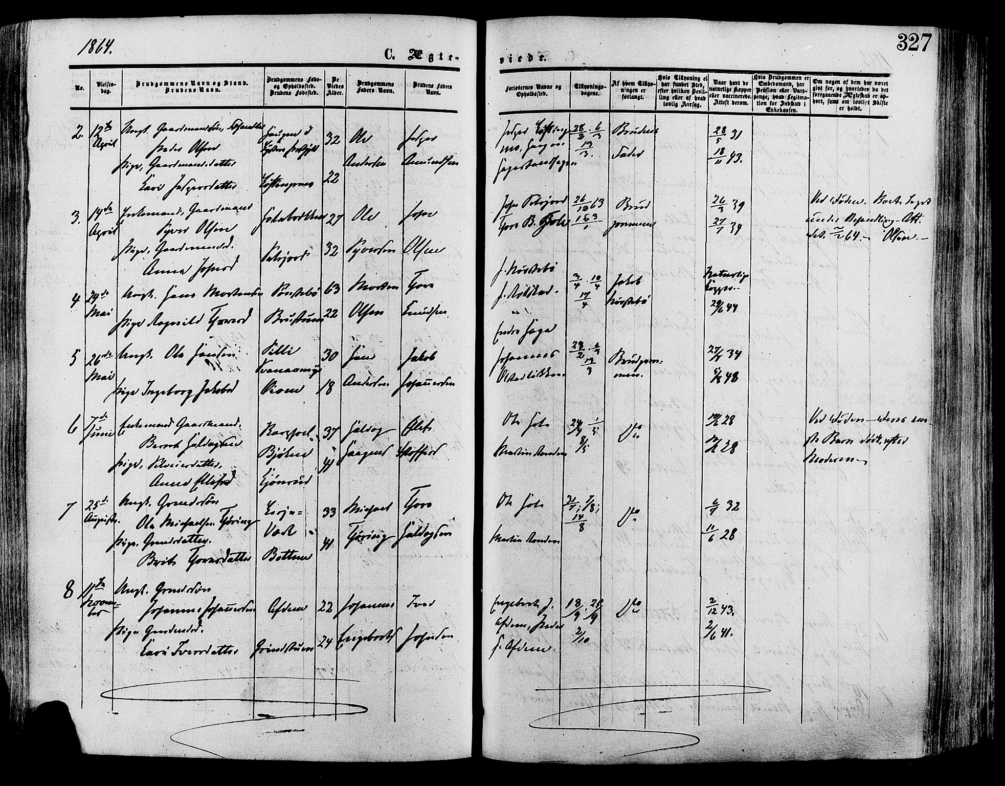 Lesja prestekontor, SAH/PREST-068/H/Ha/Haa/L0008: Parish register (official) no. 8, 1854-1880, p. 327