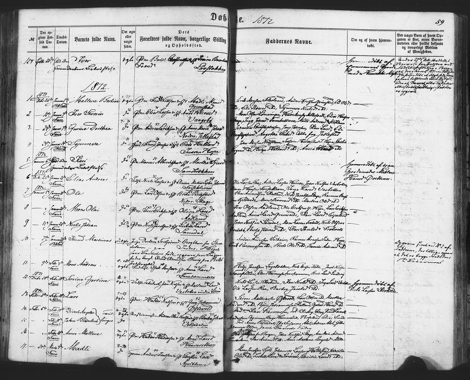 Fana Sokneprestembete, AV/SAB-A-75101/H/Haa/Haaa/L0012: Parish register (official) no. A 12, 1862-1878, p. 59