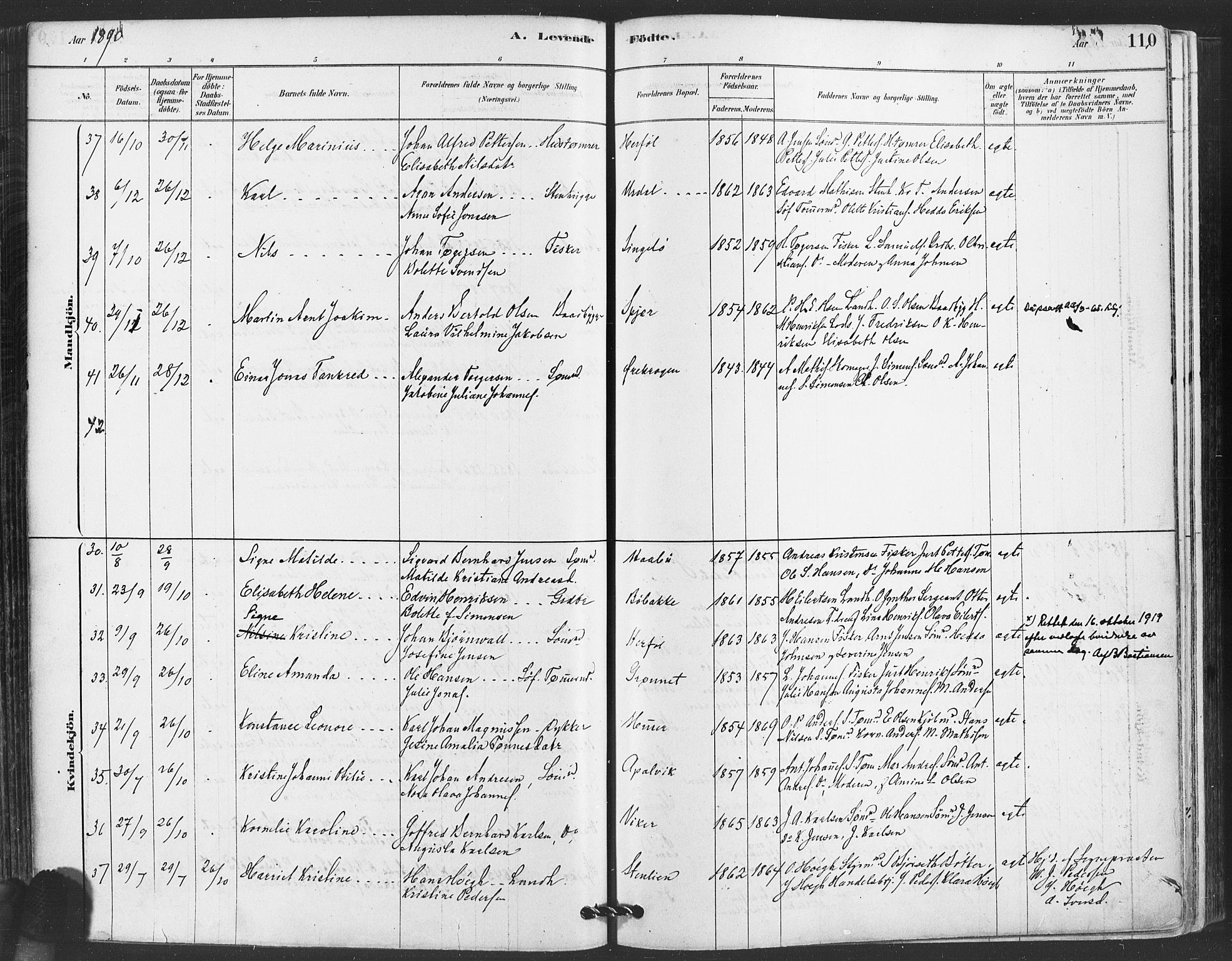 Hvaler prestekontor Kirkebøker, AV/SAO-A-2001/F/Fa/L0008: Parish register (official) no. I 8, 1878-1895, p. 110