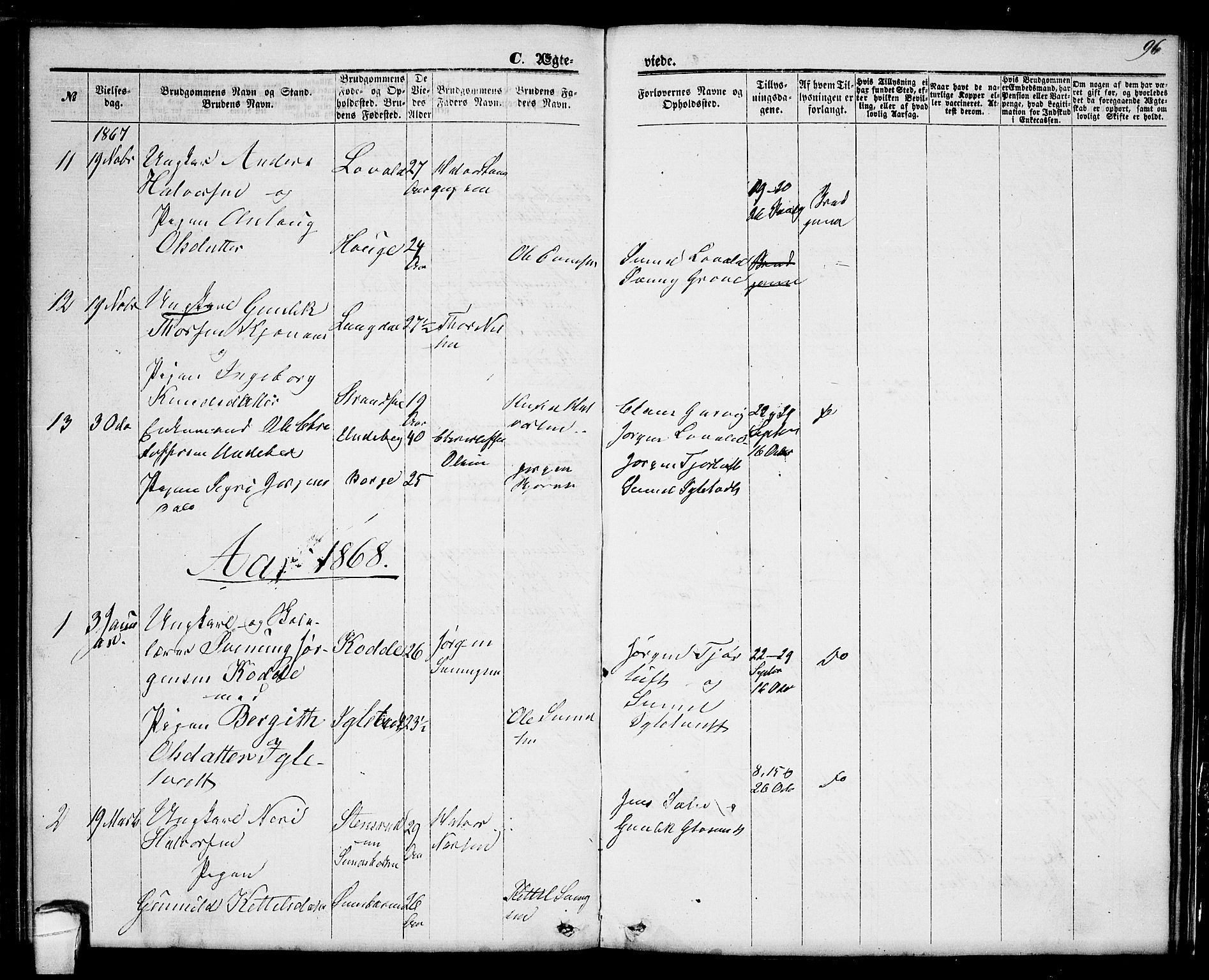 Seljord kirkebøker, AV/SAKO-A-20/G/Ga/L0003: Parish register (copy) no. I 3, 1866-1873, p. 96