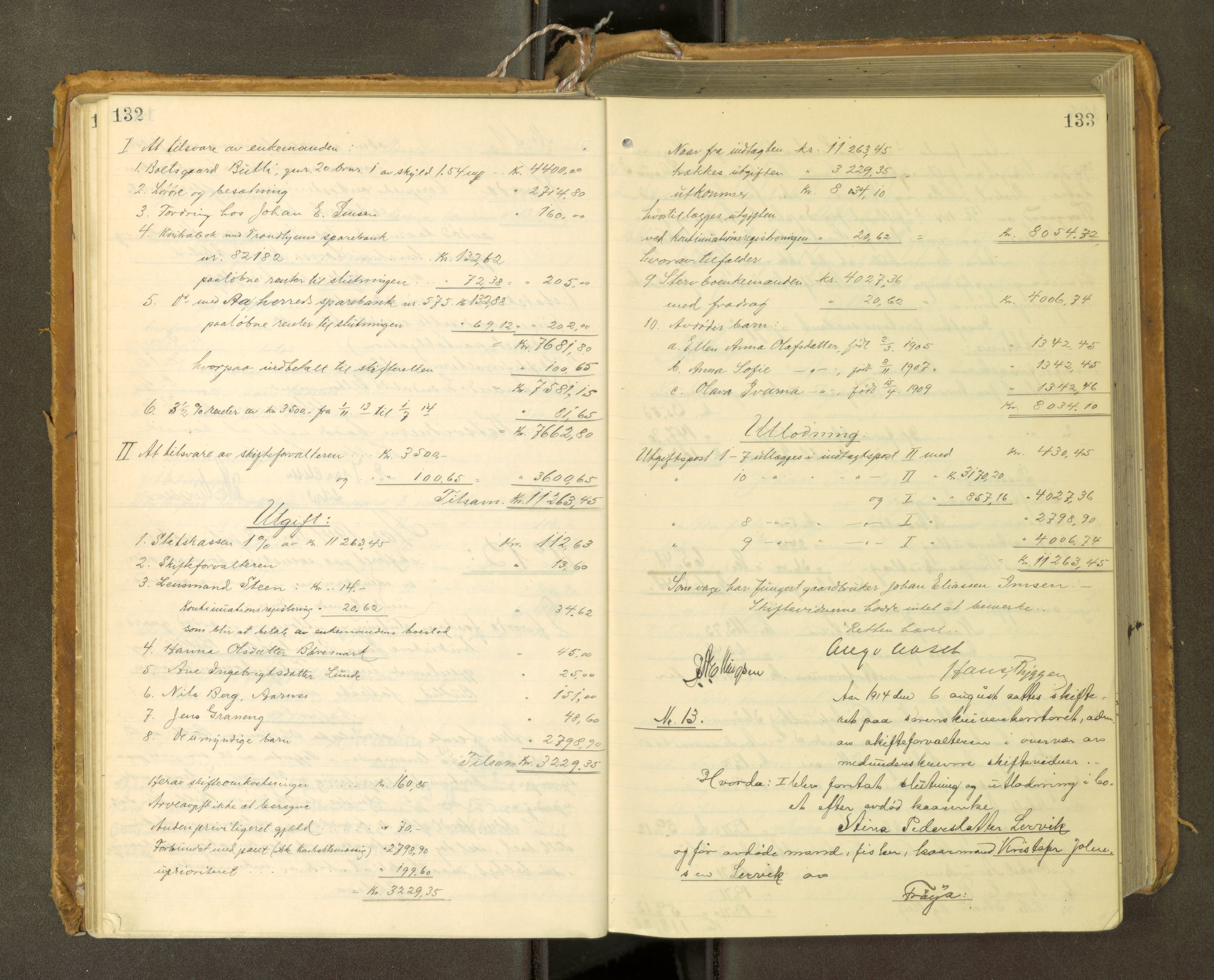 Fosen sorenskriveri, AV/SAT-A-1107/1/3/3A/L0031: Skifteutlodningsprotokoll nr. 10, 1913-1919, p. 132-133