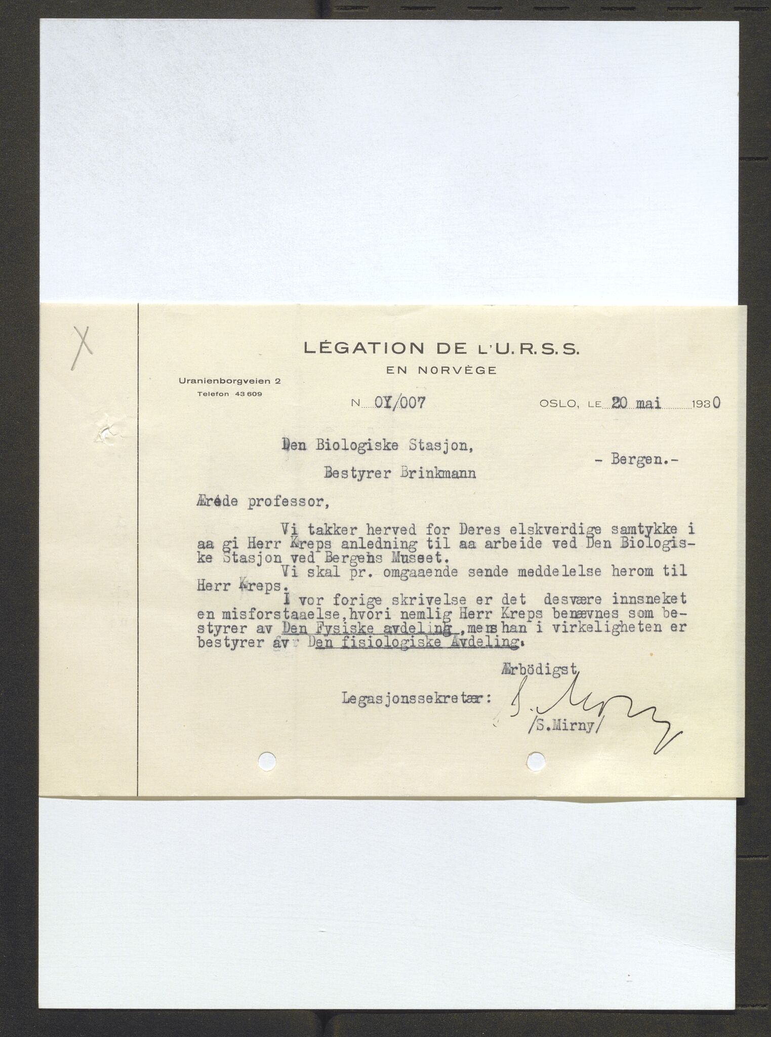 Bergens Museum, AV/SAB-A-17301/13/D/L0002: Korrespondanse , 1928-1940, p. 154