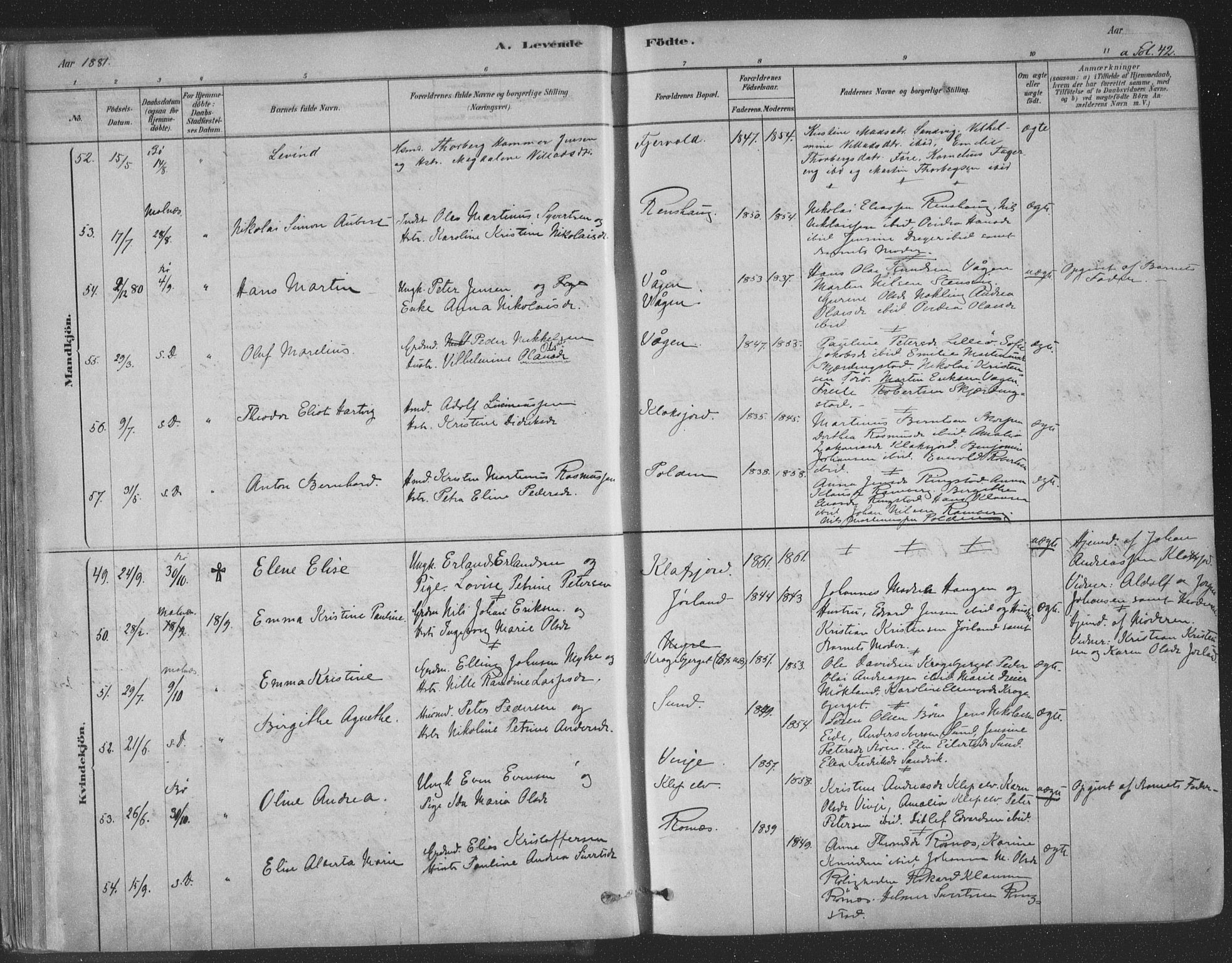 Ministerialprotokoller, klokkerbøker og fødselsregistre - Nordland, AV/SAT-A-1459/891/L1302: Parish register (official) no. 891A07, 1878-1895, p. 42