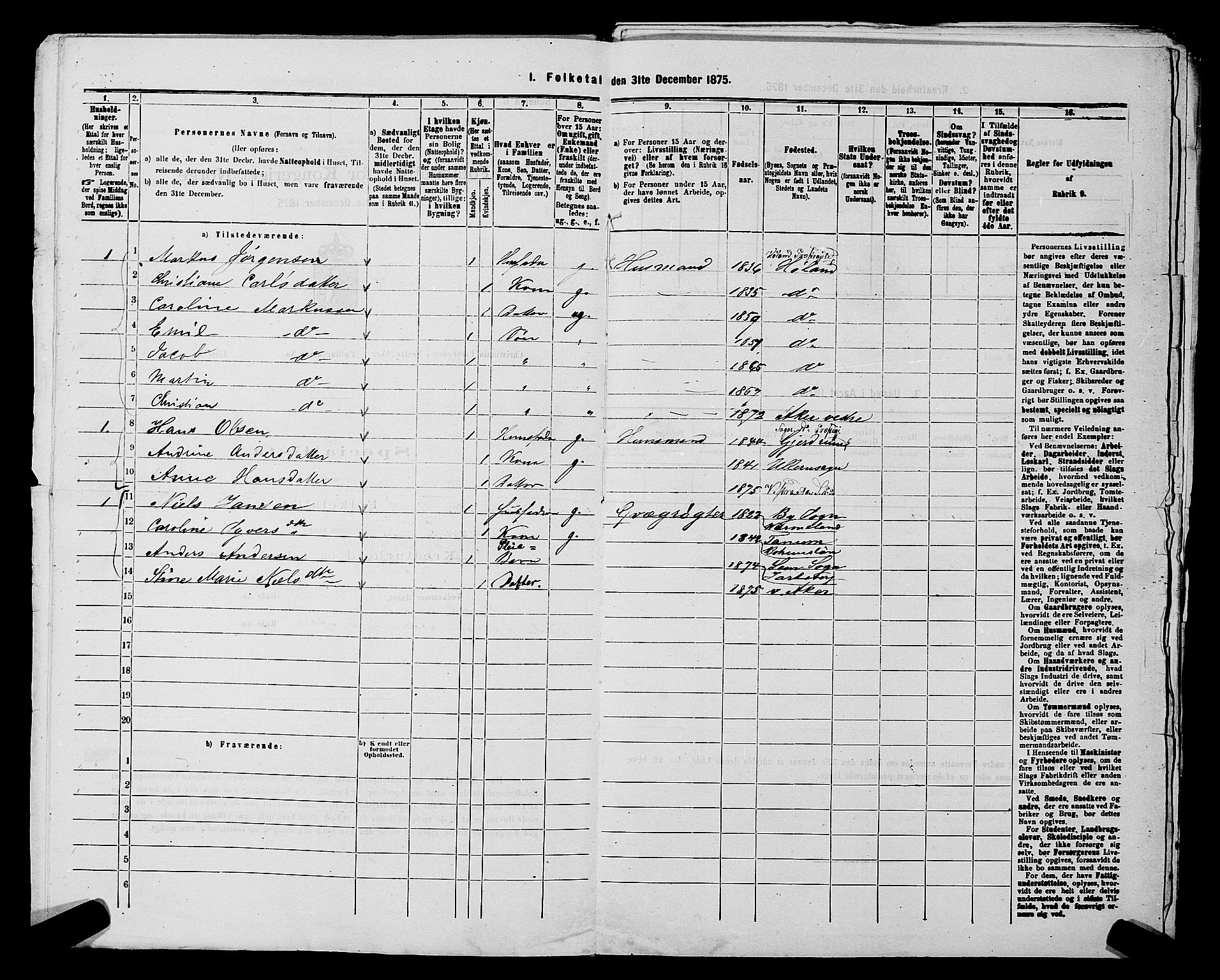 RA, 1875 census for 0218aP Vestre Aker, 1875, p. 1141