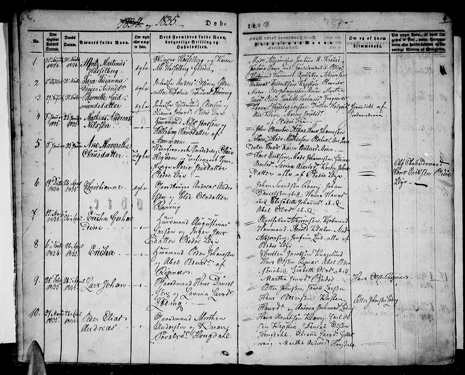 Ministerialprotokoller, klokkerbøker og fødselsregistre - Nordland, AV/SAT-A-1459/801/L0006: Parish register (official) no. 801A06, 1834-1845, p. 4