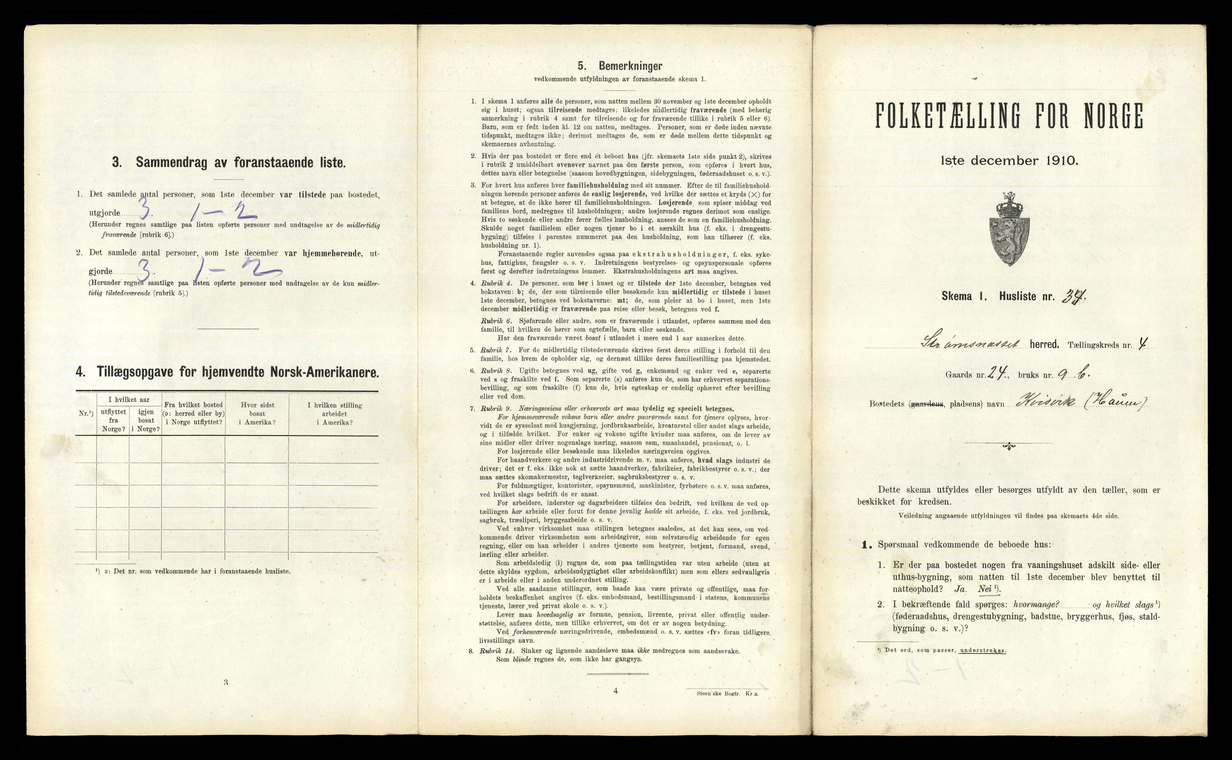 RA, 1910 census for Straumsnes, 1910, p. 277