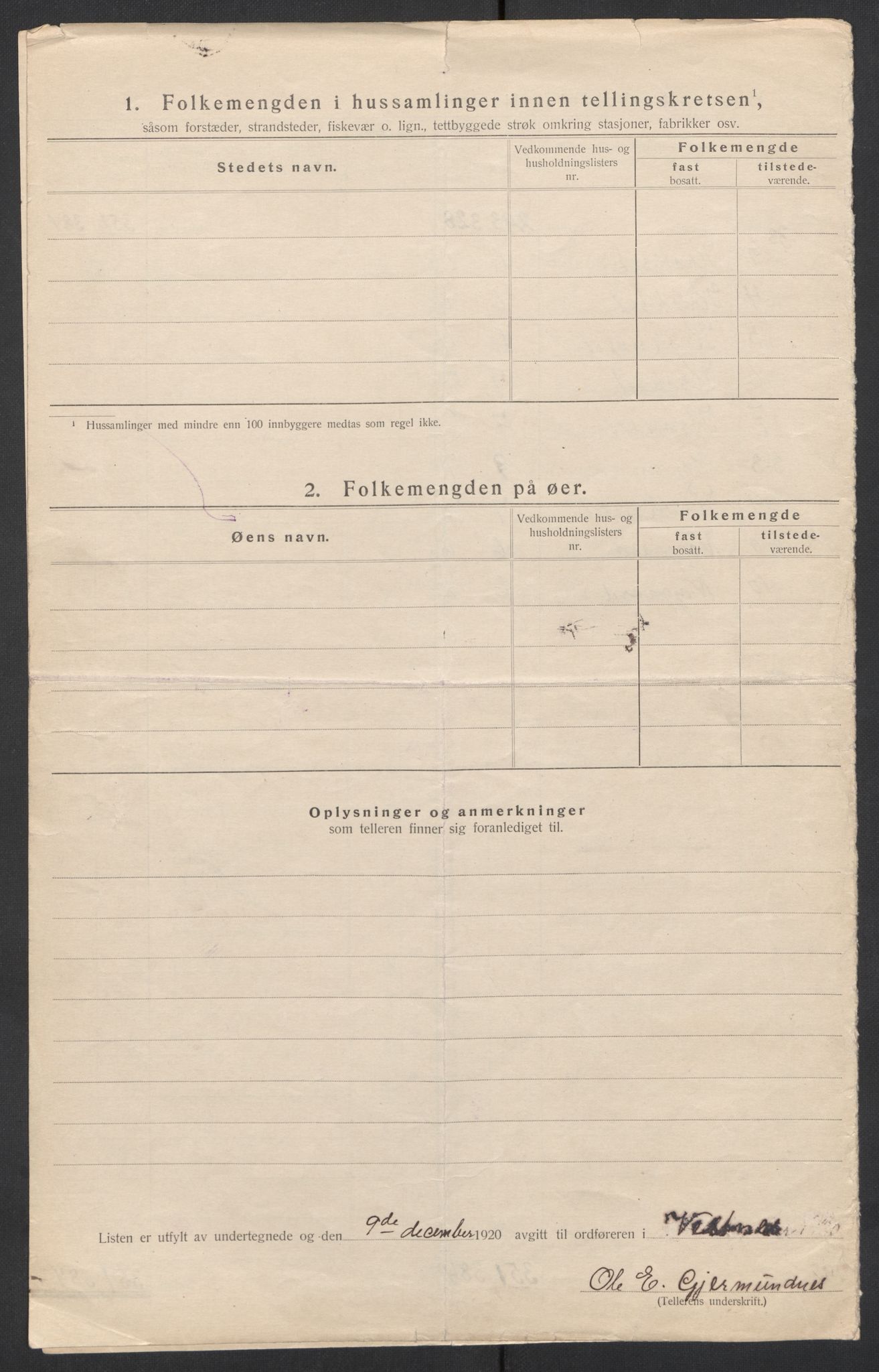 SAT, 1920 census for Vestnes, 1920, p. 9