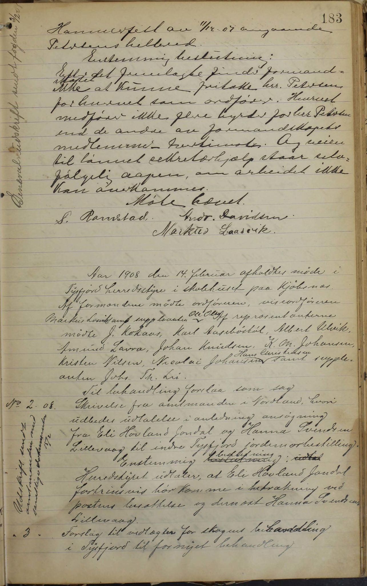 Tysfjord kommune. Formannskapet, AIN/K-18500.150/100/L0002: Forhandlingsprotokoll for Tysfjordens formandskap, 1895-1912, p. 183